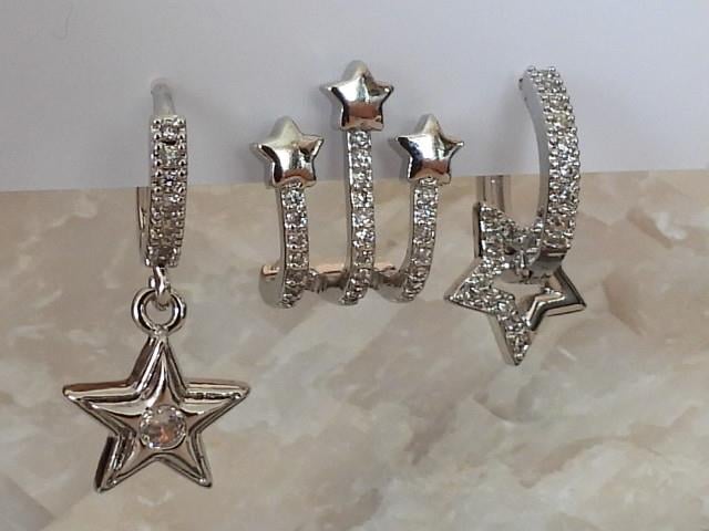 Zirkon Taşlı Çoklu Yıldız Model 3lü Set Çelik-YSX Küpe Gold
