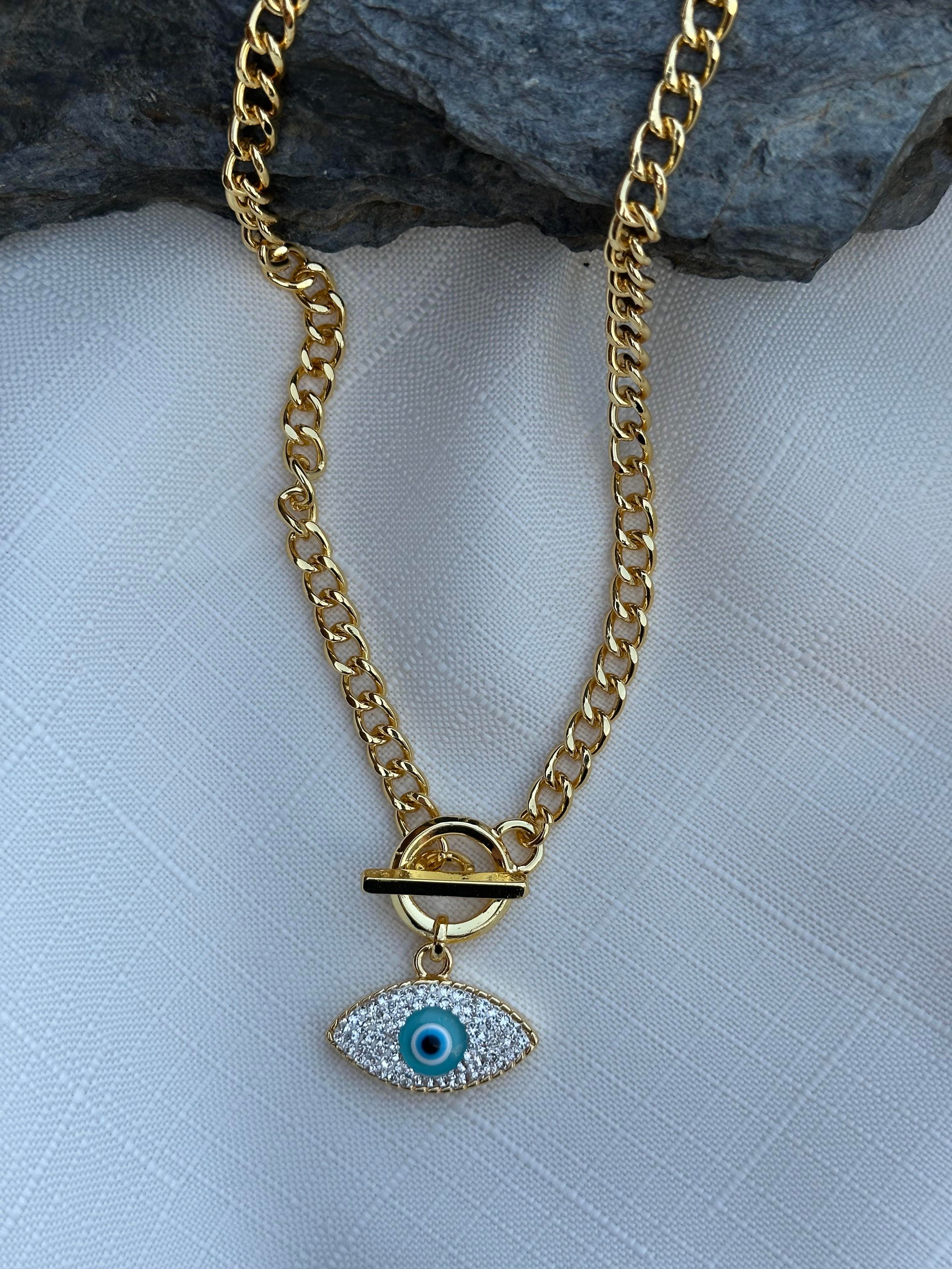 Zirkon Taşlı Nazar Göz Kolye