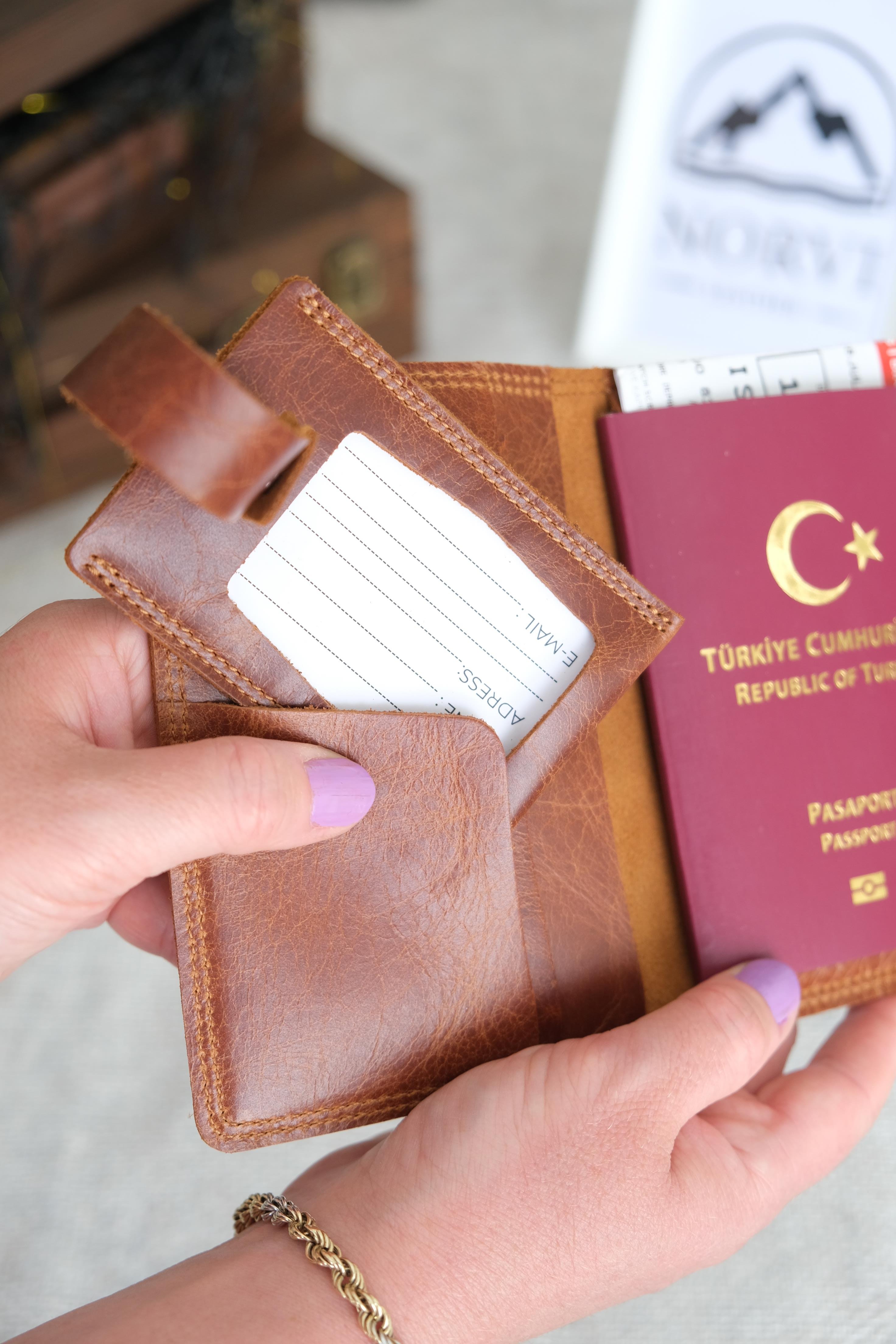 Hakiki Deri Pasaport Kılıfı ve Valiz Etiketi Taba 1120