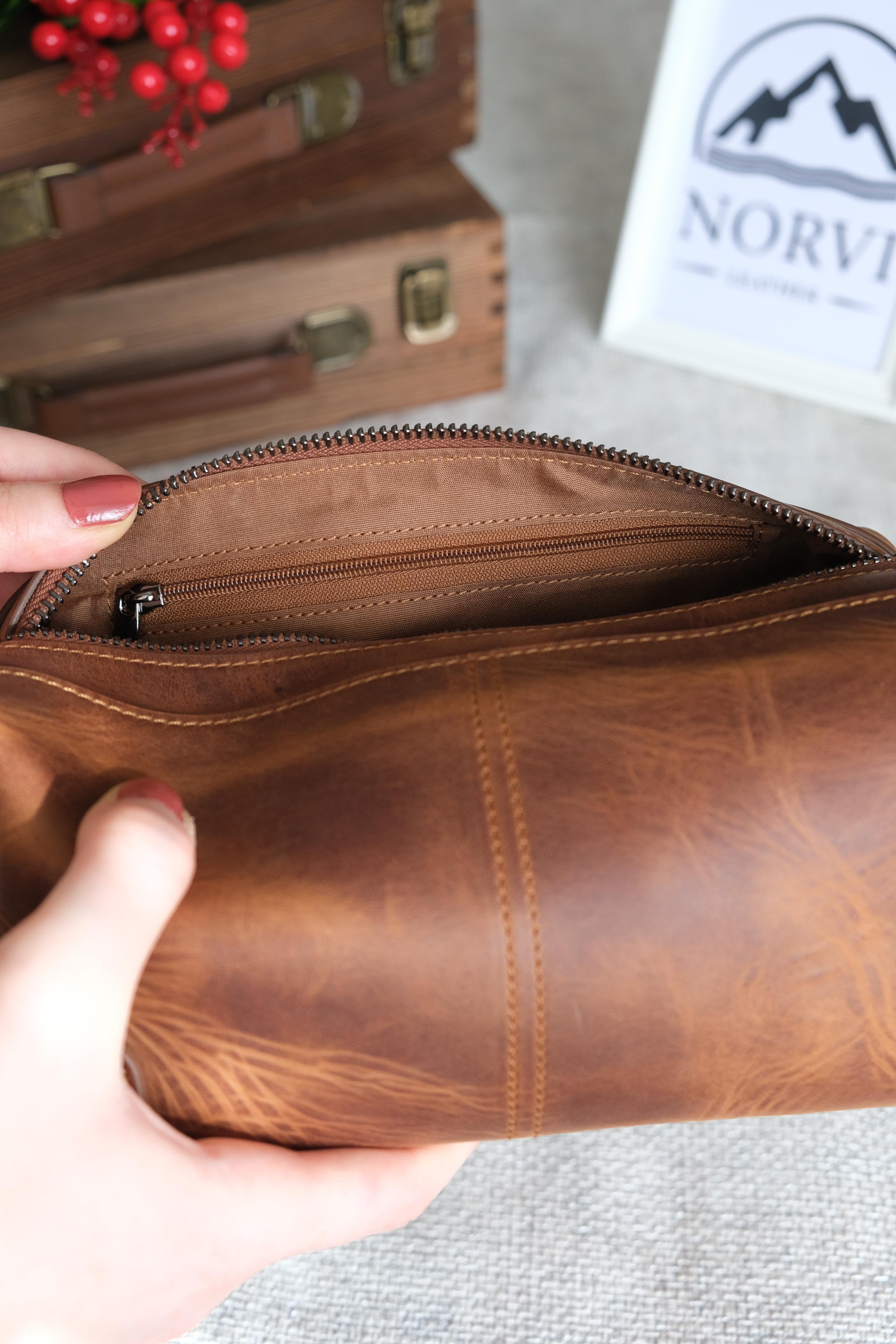 Deri El ÇantasıHakiki Deri Premium Tutma Bantlı El Çantası Taba 1280