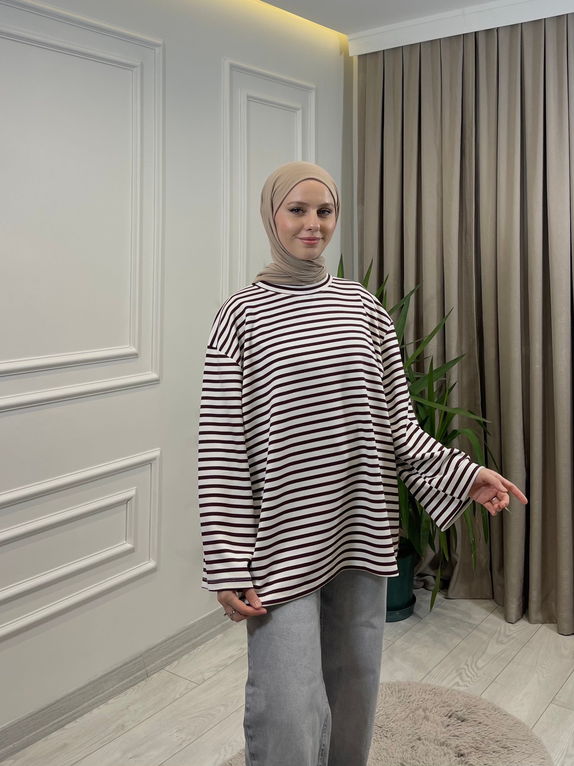 ÇİZGİLİ SWEAT BORDO