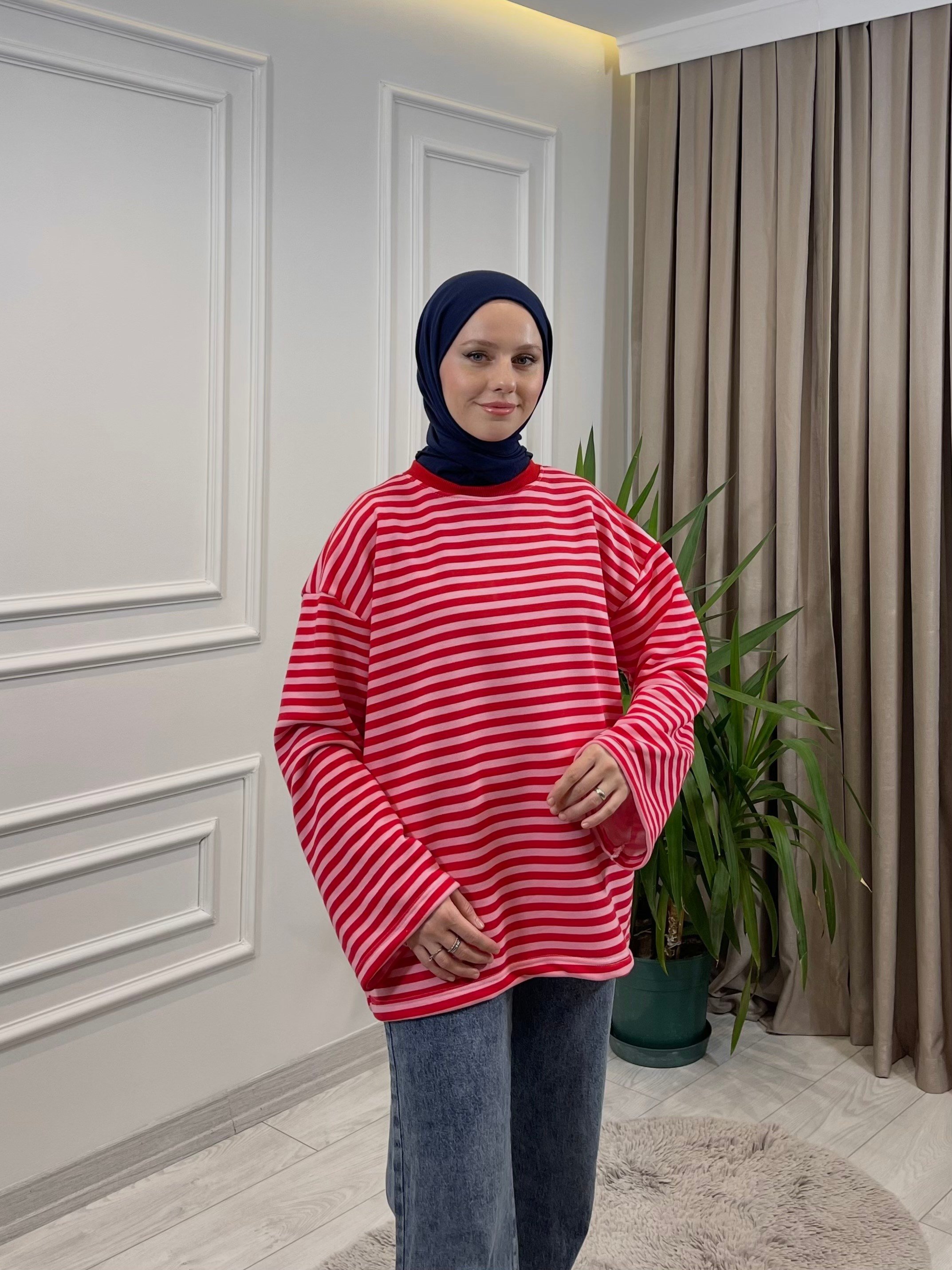 ÇİZGİLİ SWEAT KIRMIZI-PEMBE