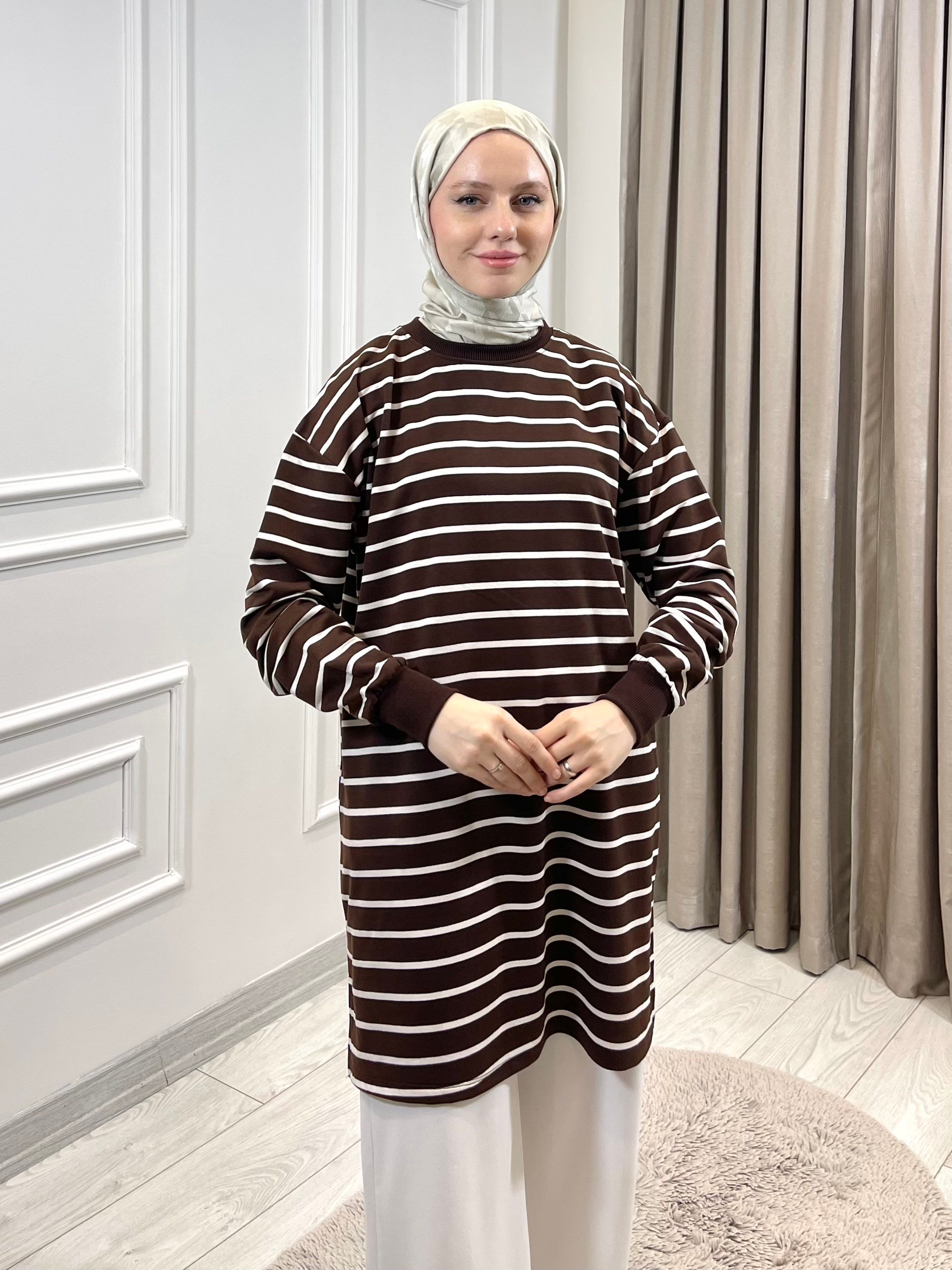 ÇİZGİLİ TUNİK KAHVERENGİ 
