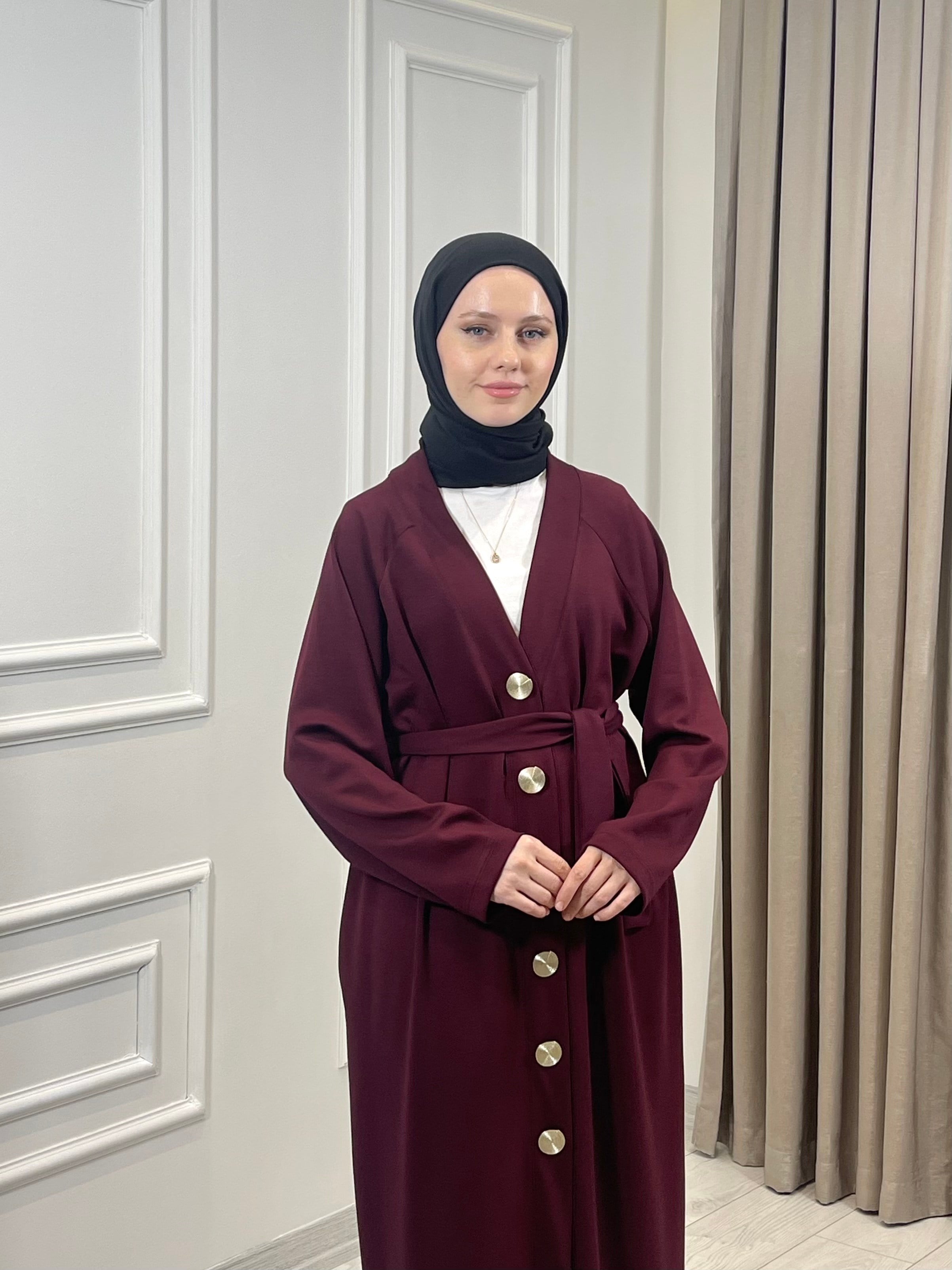 DÜĞMELİ ABAYA BORDO
