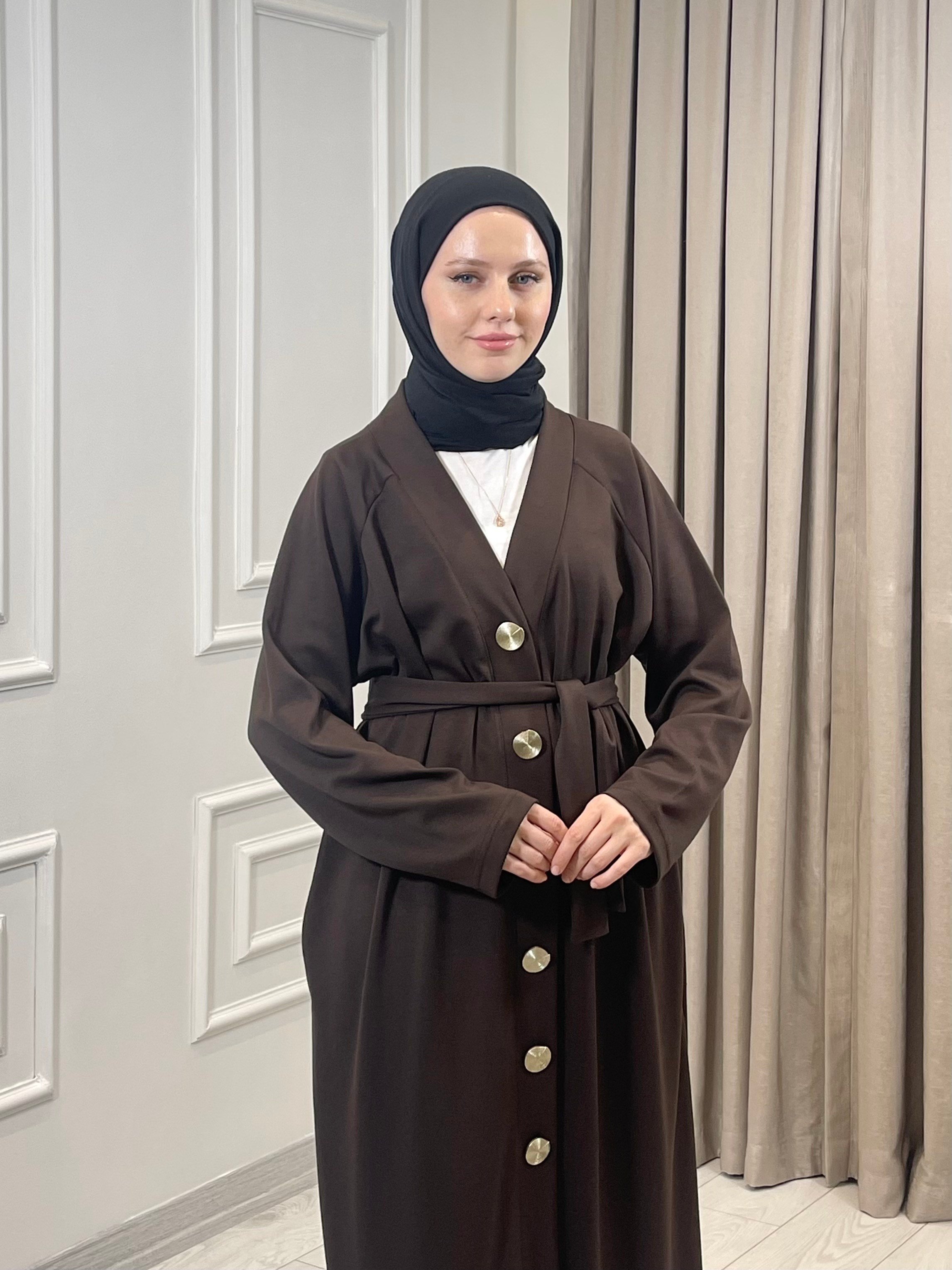 DÜĞMELİ ABAYA KAHVERENGİ