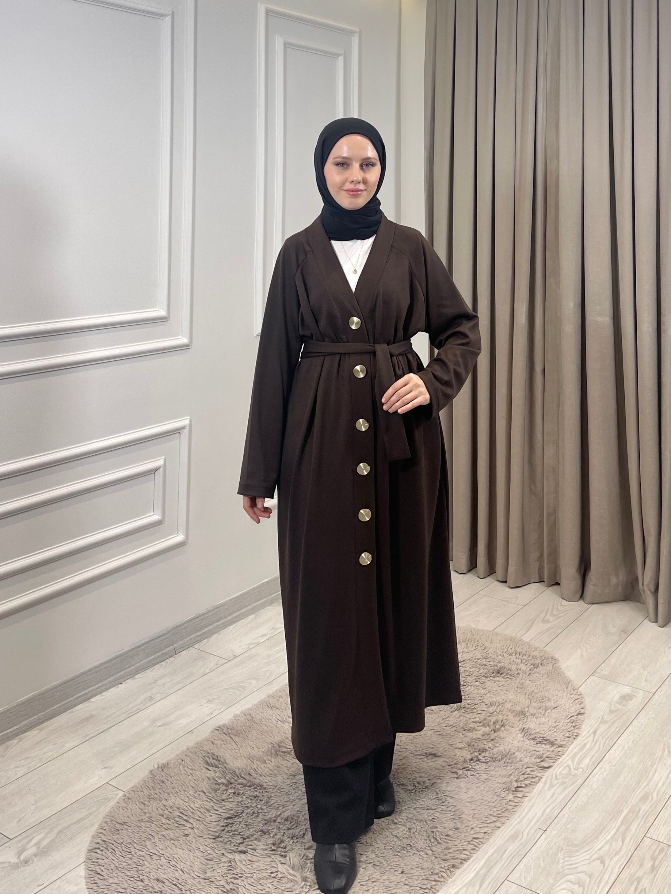 DÜĞMELİ ABAYA KAHVERENGİ