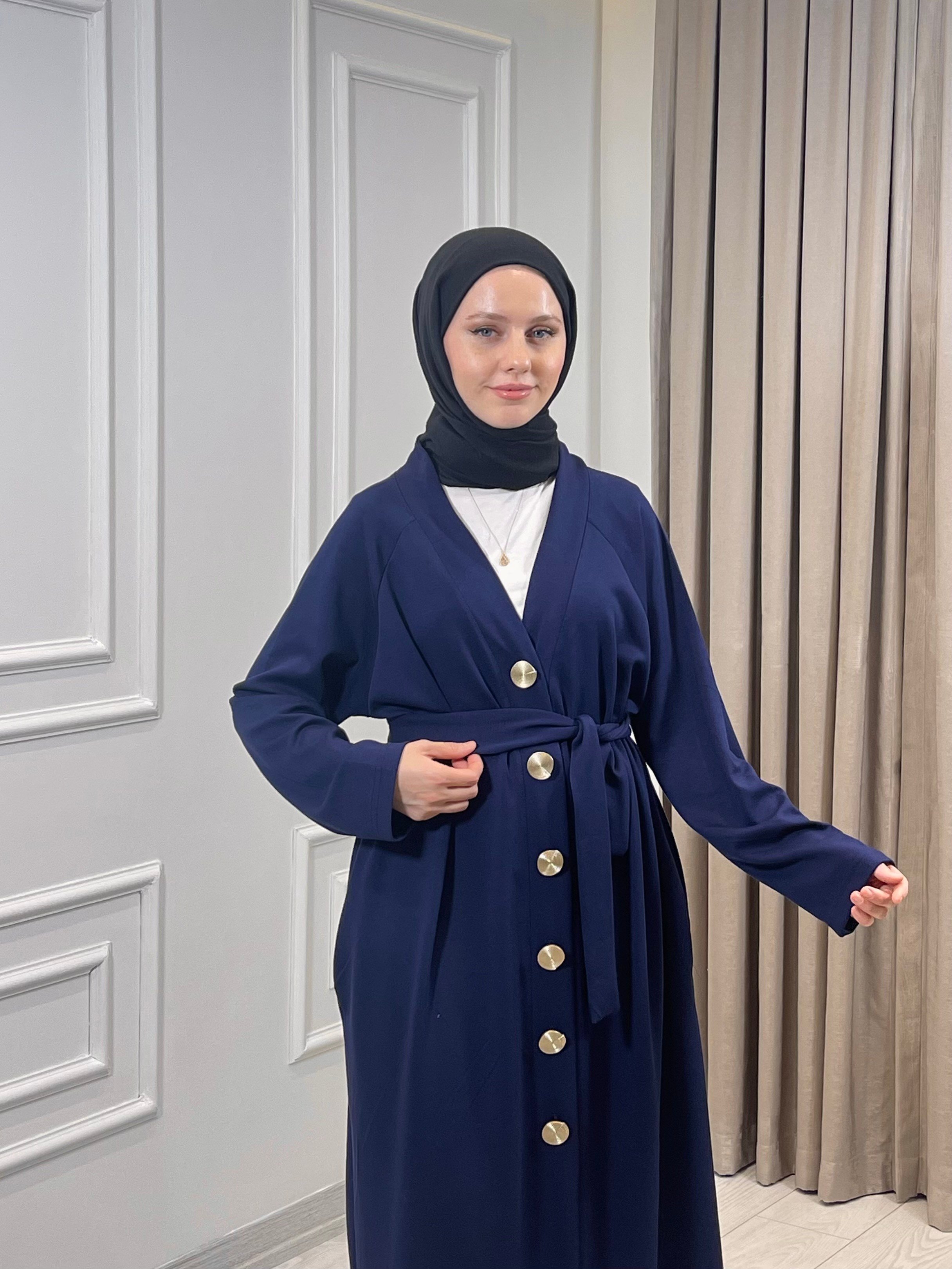 DÜĞMELİ ABAYA LACİVERT