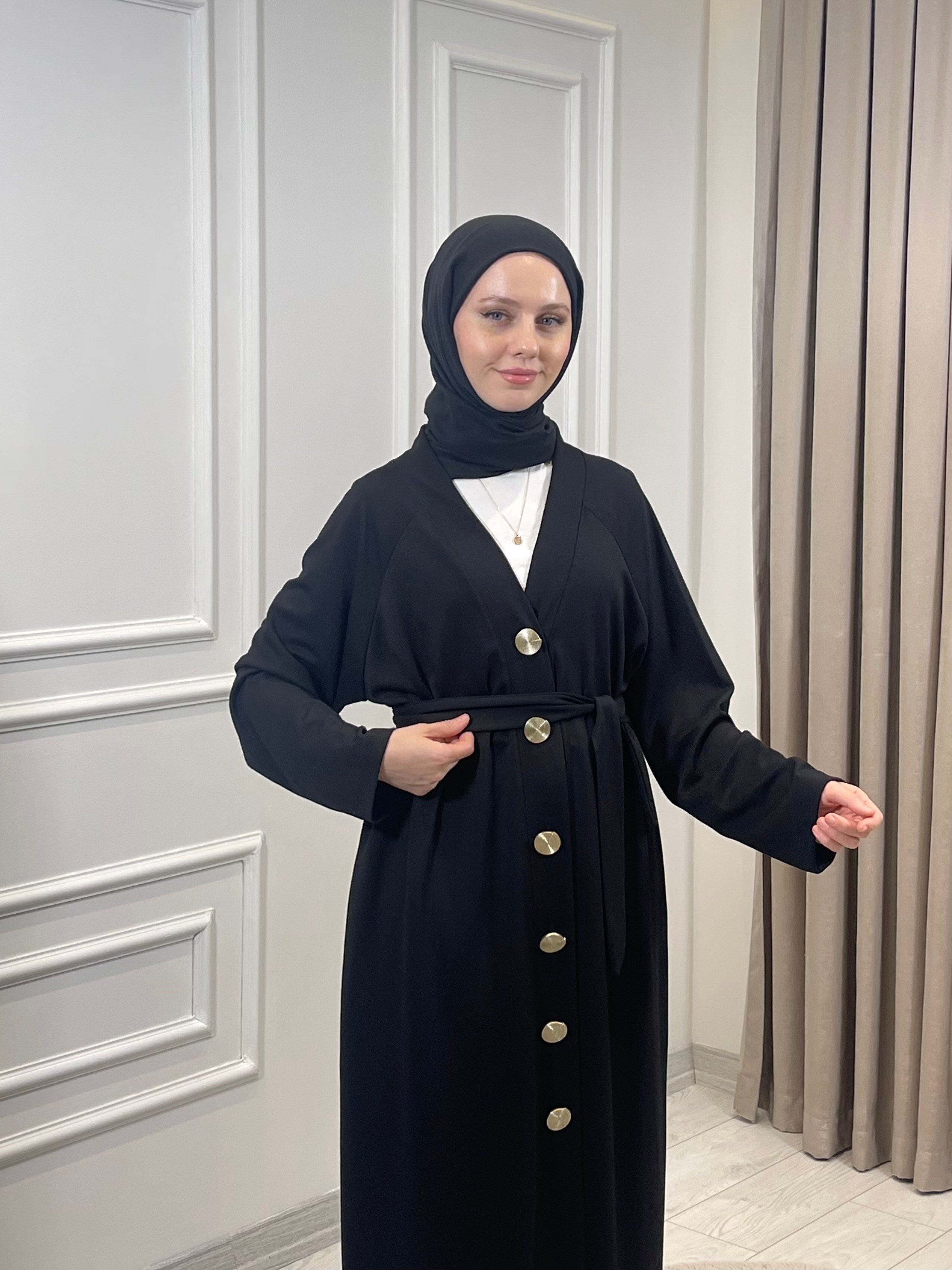 DÜĞMELİ ABAYA SİYAH