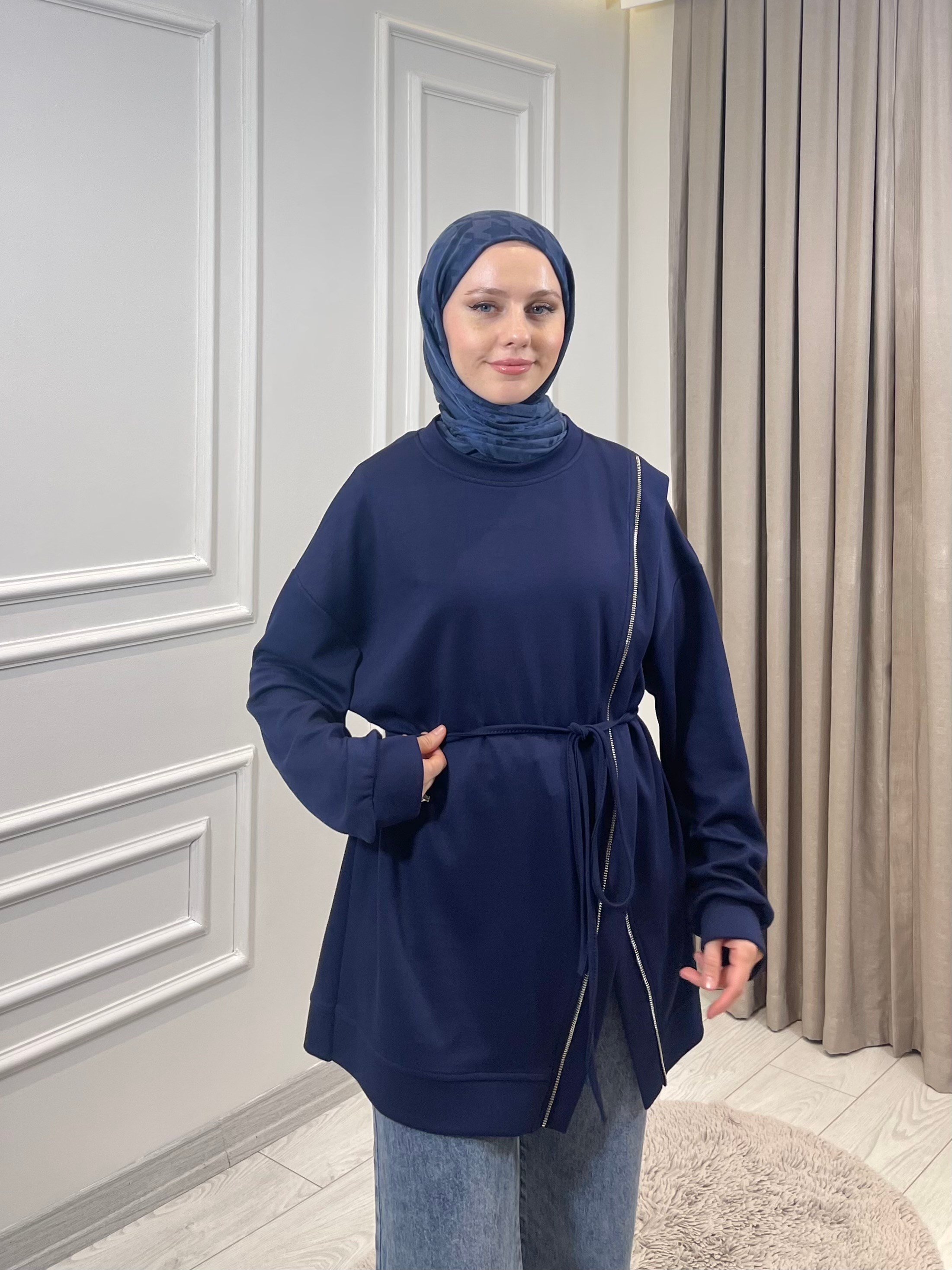 FERMUAR ŞERİTLİ TUNİK LACİVERT