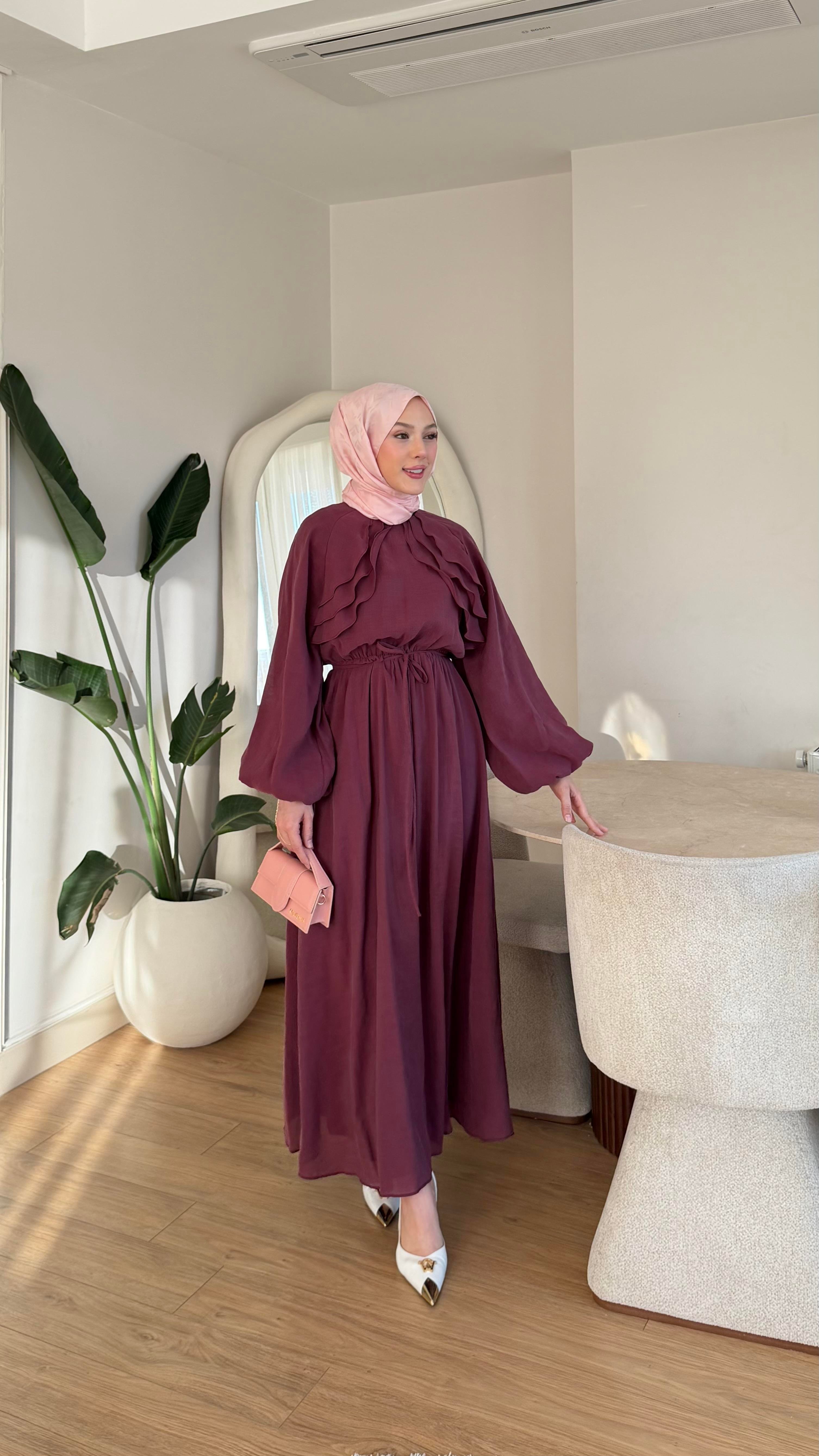 VELOURA ELBİSE BORDO