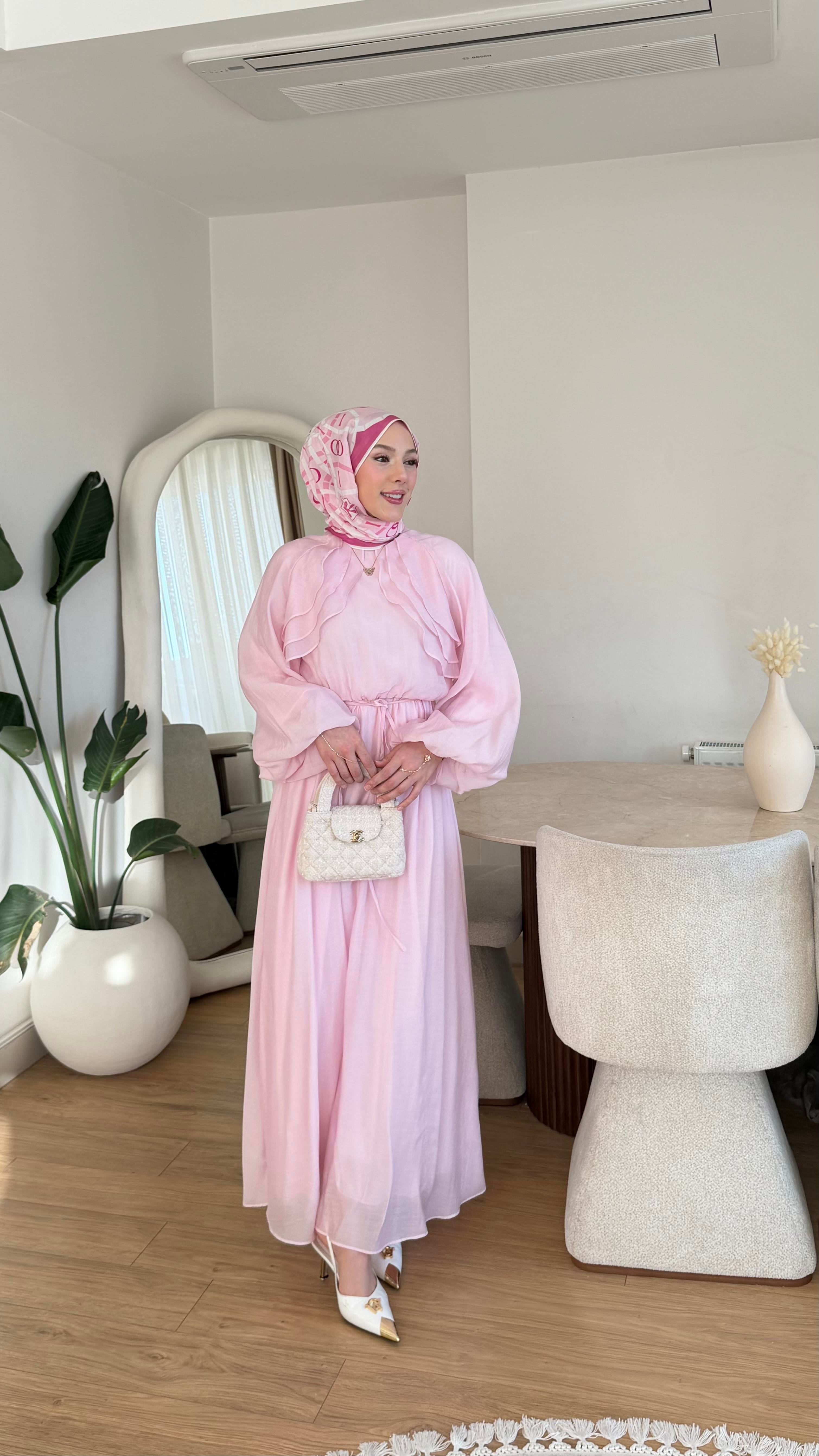 VELOURA ELBİSE PEMBE