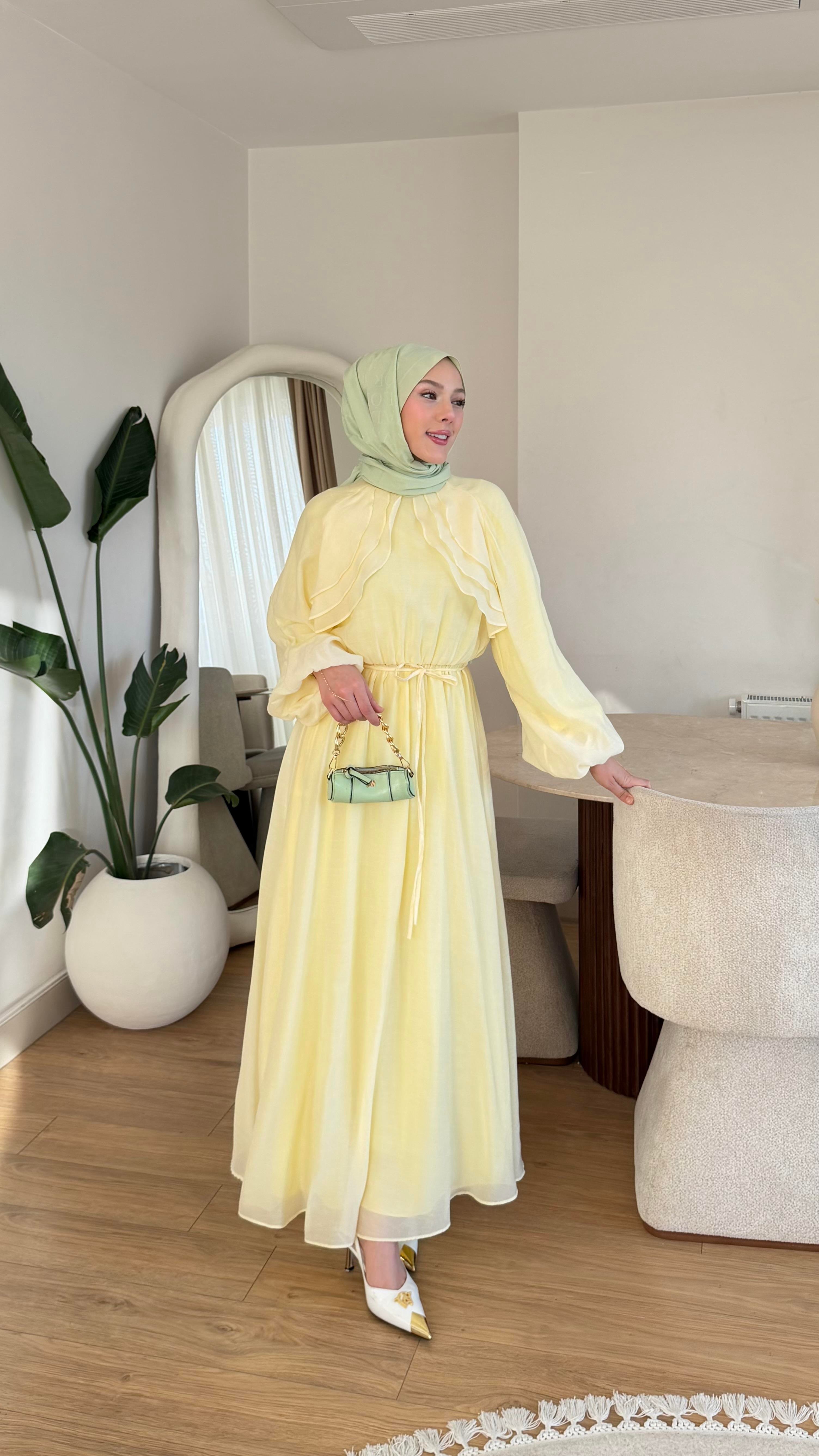 VELOURA ELBİSE SARI