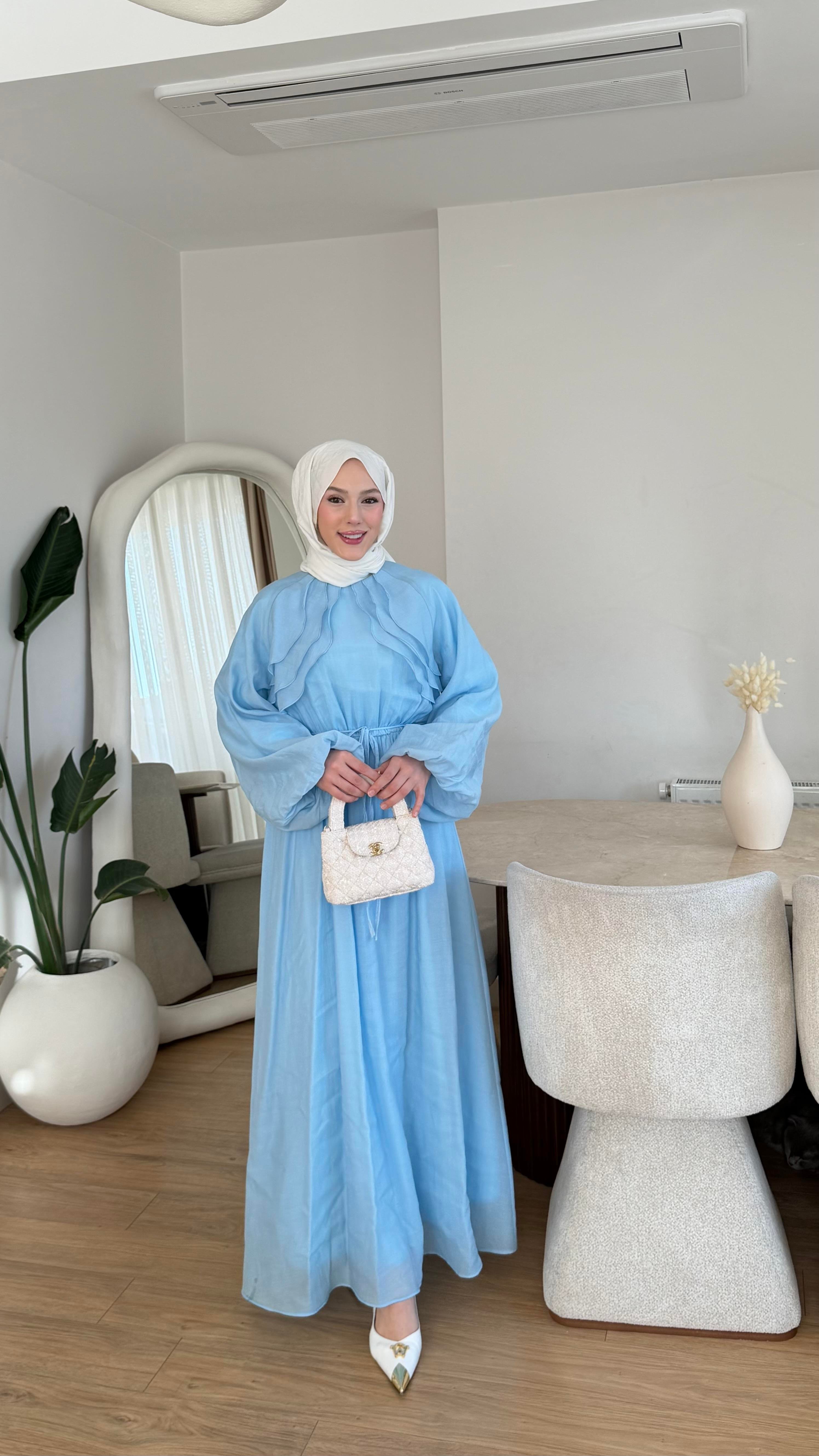 VELOURA ELBİSE TURKUAZ