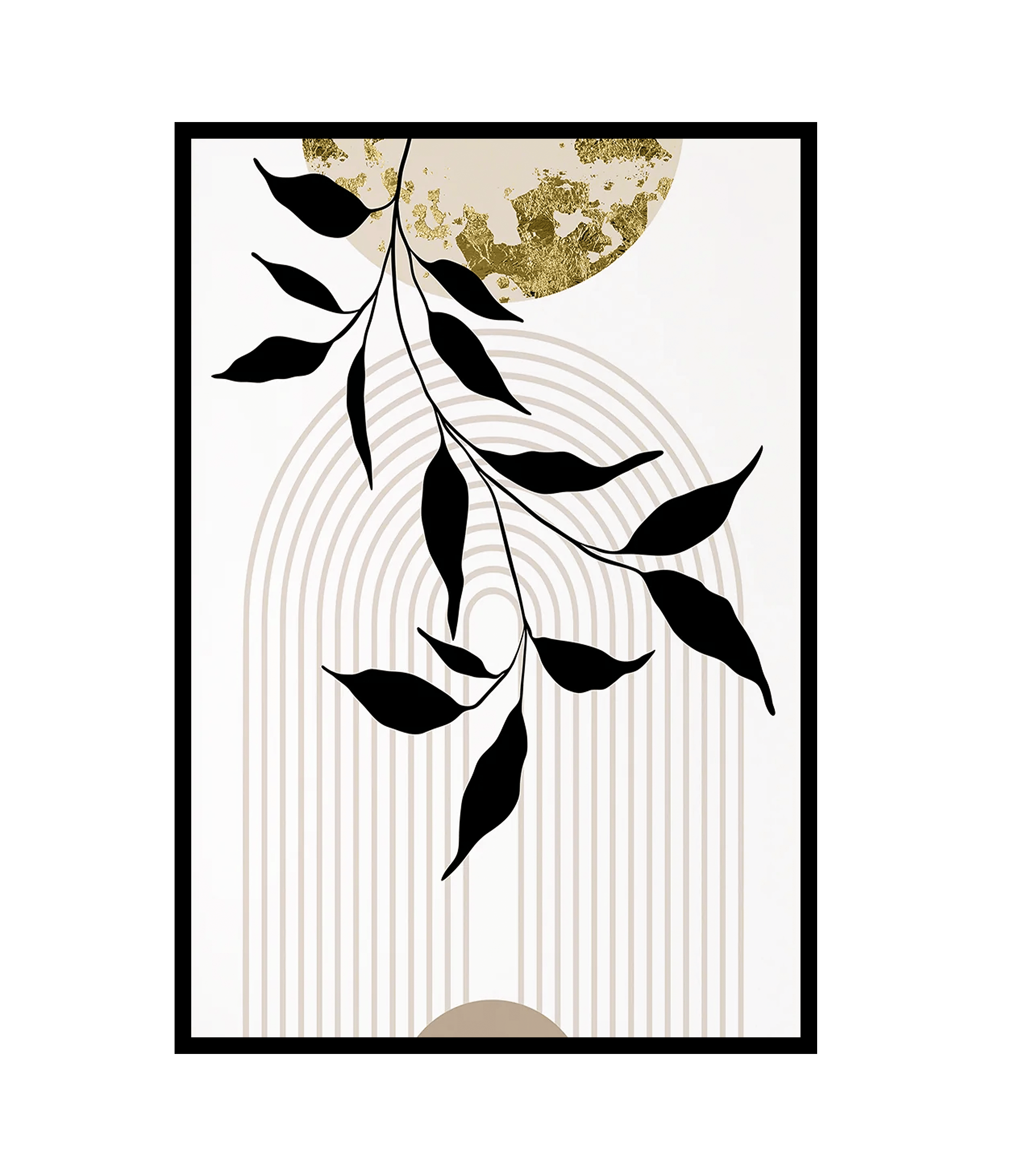 Bohem Yaprak Detay Geometrik Gold Tablo KZY-BHM-234