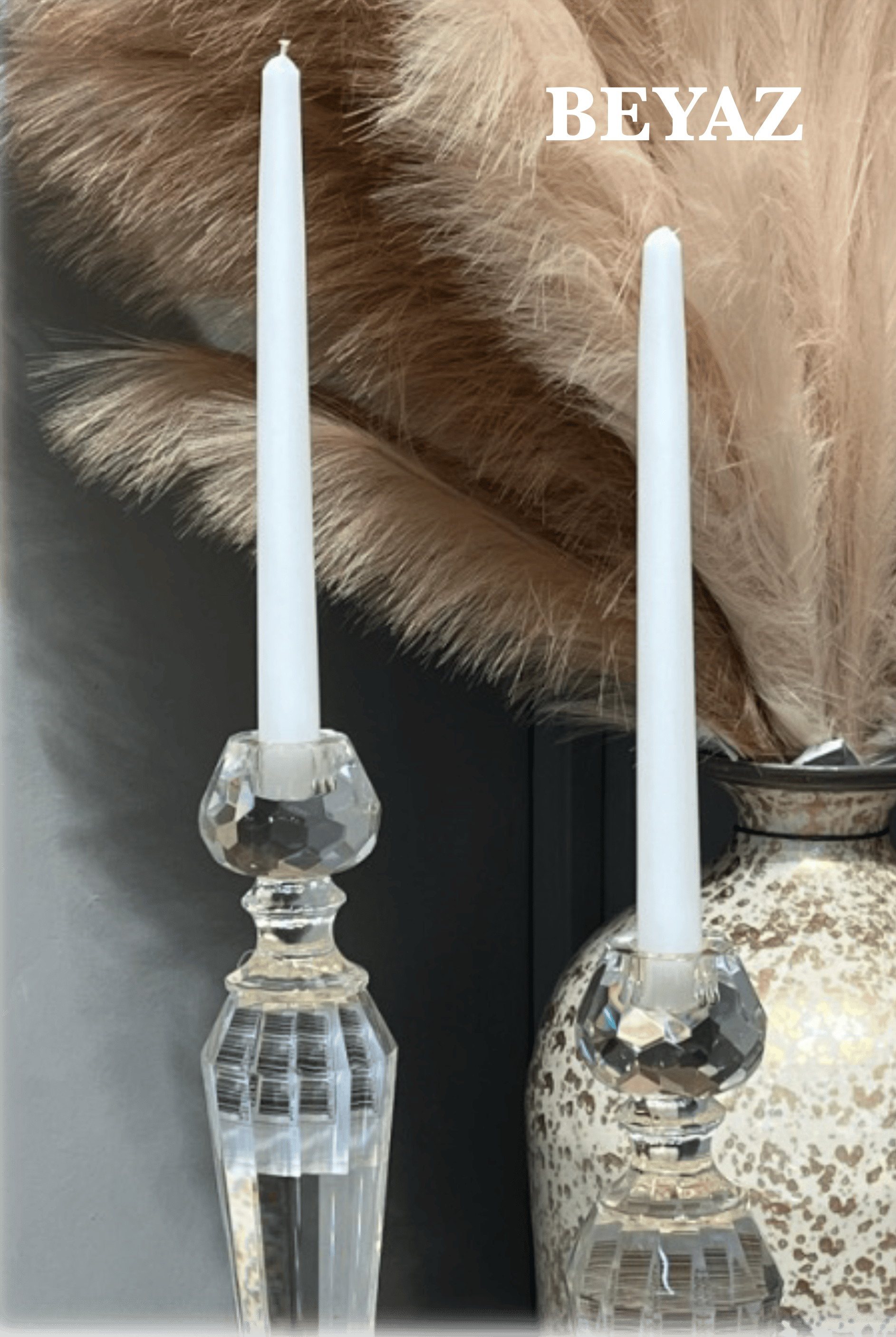 Düz Model Krem Şamdan Mum I KZY-LMN-247