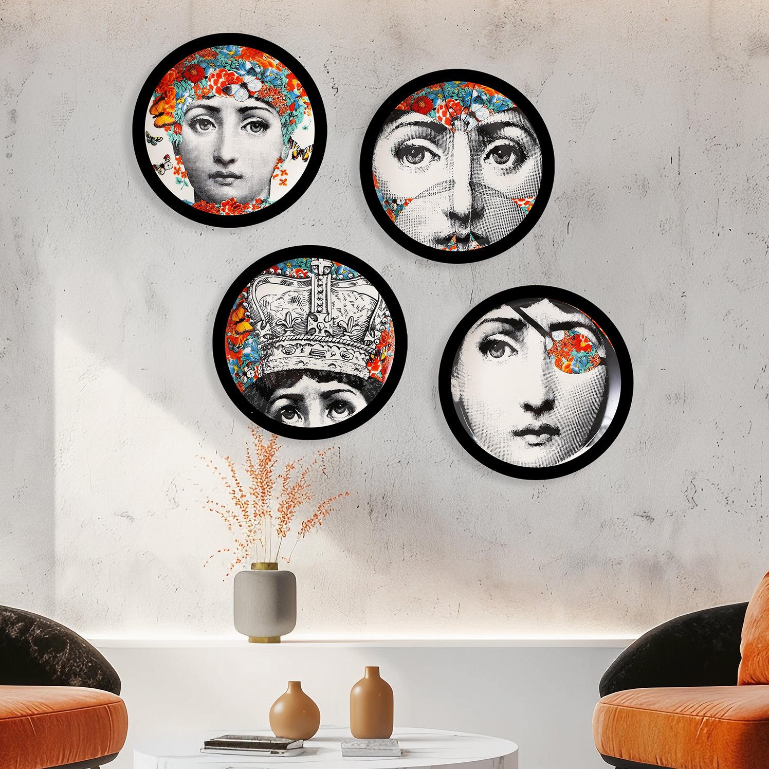 Fornasetti II Turuncu Detay Yuvarlak Tablo I KZY-CDA-472