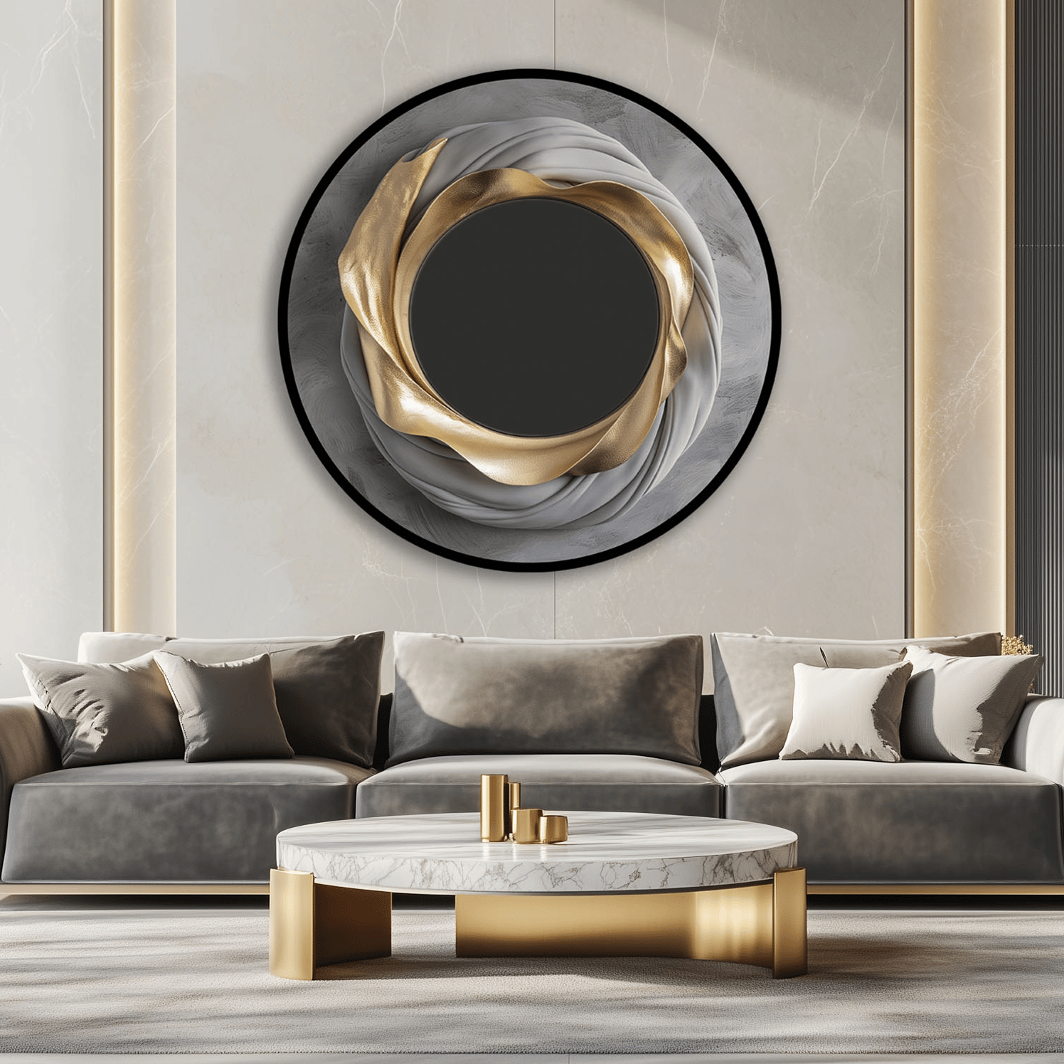 Sarmal Antrasit-Gold Detay Yuvarlak Tablo KZY-CDA-496