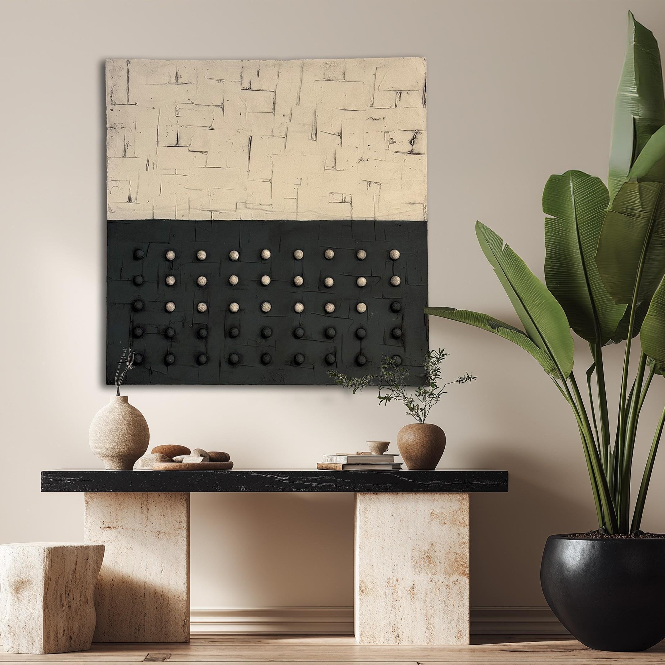 Siyah Bej Geometrik Kare Duvar Aksesuarı I KZY-EXC-481