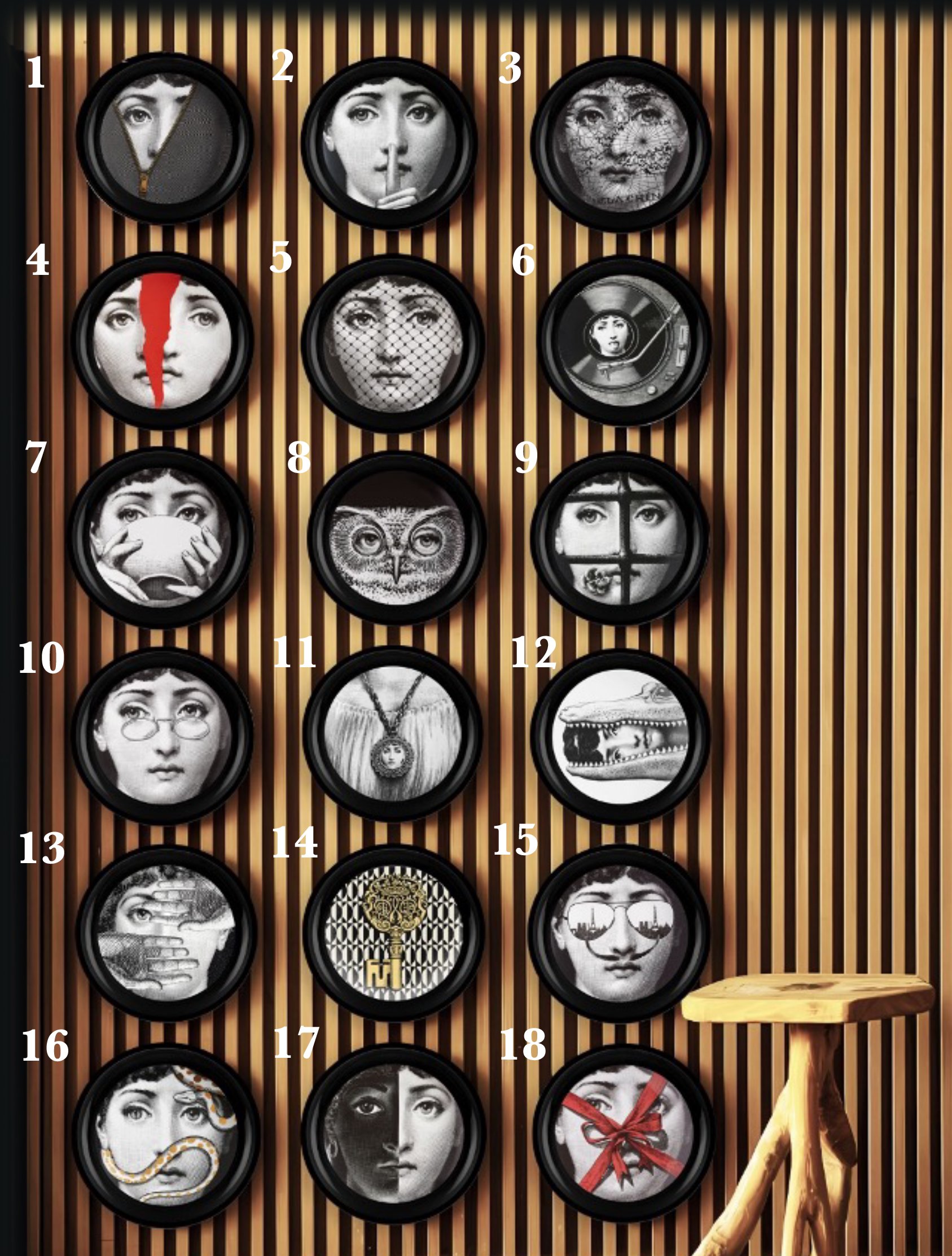 Siyah Beyaz Detay Fornasetti Yuvarlak Tablo I KZY-CDA-470