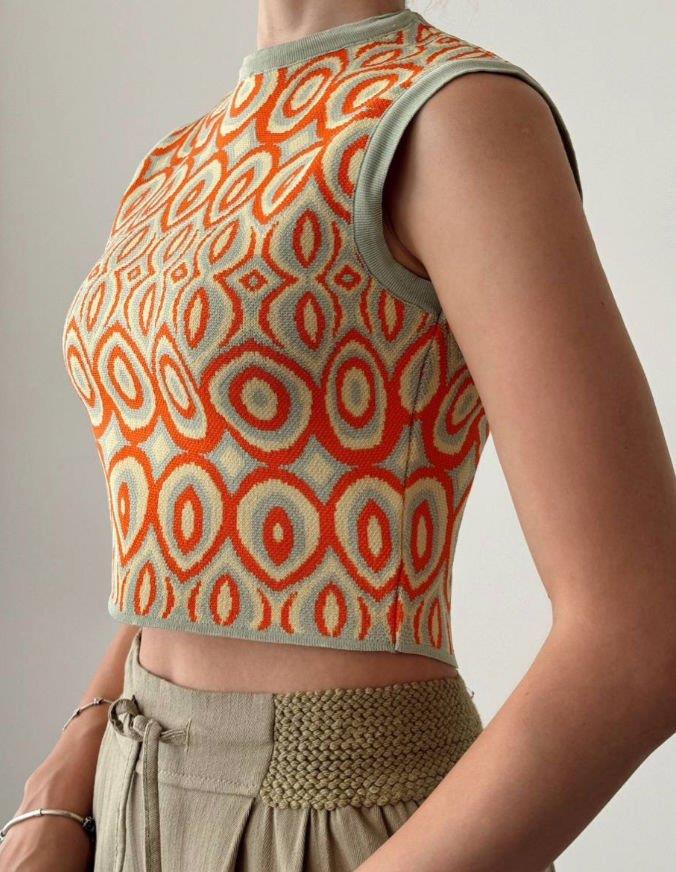 Desenli Çelik Örme Kısa Bluz