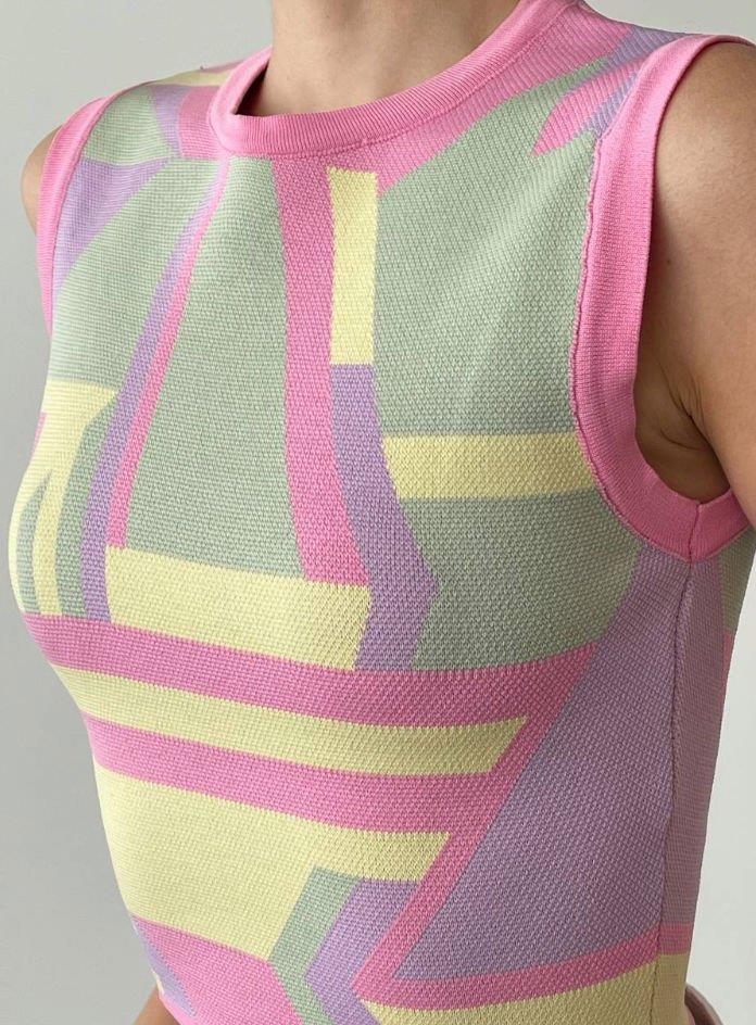 Desenli Çelik Örme Kısa Bluz Pembe