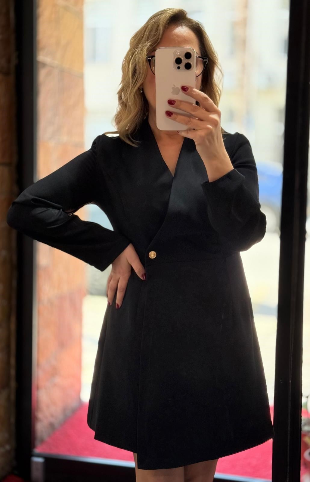 Premium Anvelop Tek Düğme Mini Ceket Elbise