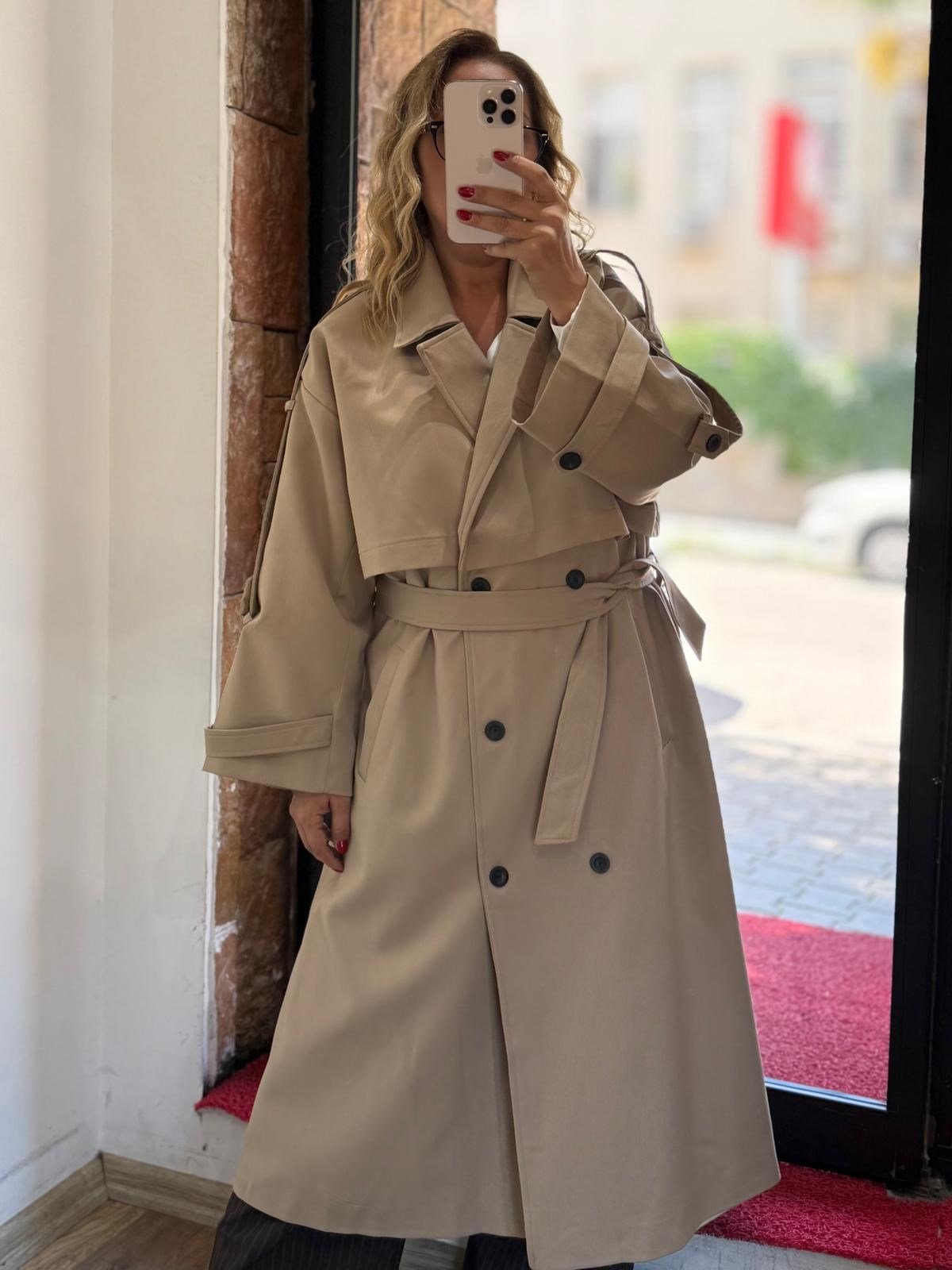 Premium Apoletli Poliviskon Trench Camel