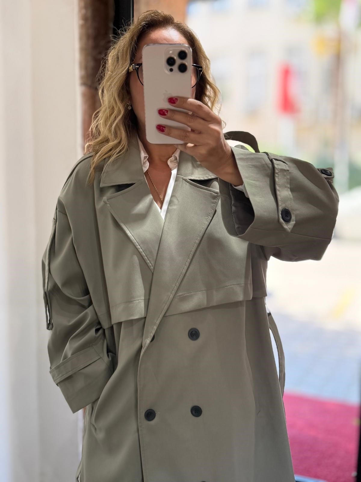 Premium Apoletli Poliviskon Trench Haki 