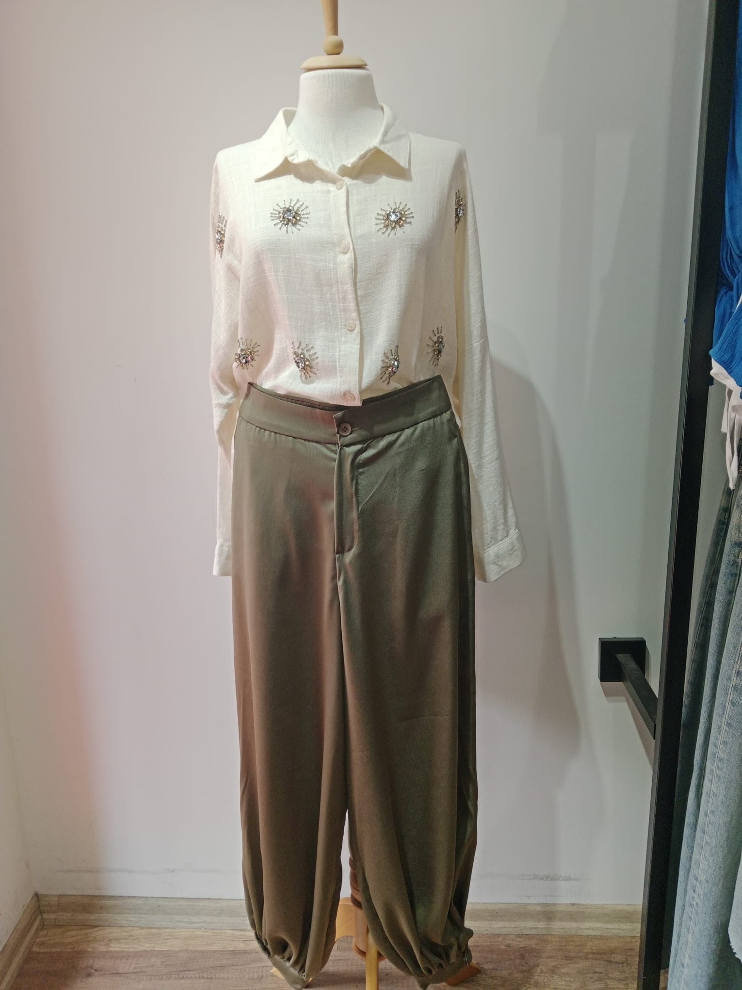Premium Şalvar Saten Pantolon Haki