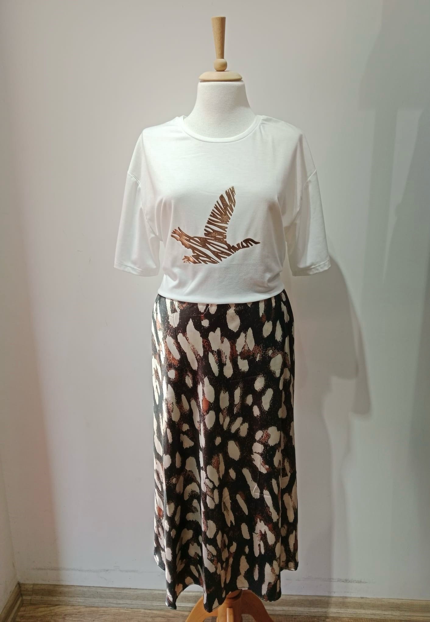 Saten Etek Leopar Desenli Midi Boy