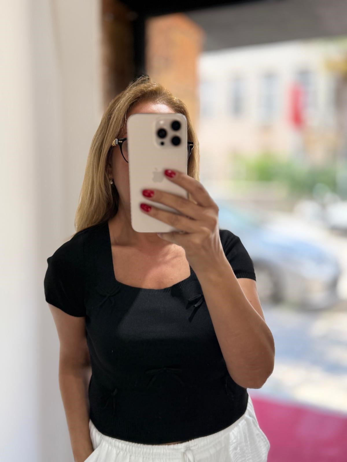 Triko Kurdeleli Bluz Siyah