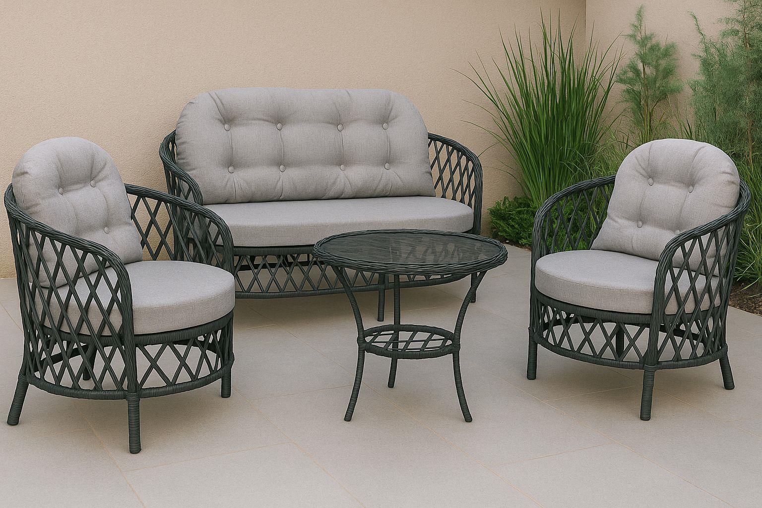 Akasya Rattan Bahçe Takımı 2+1+1 – Gri