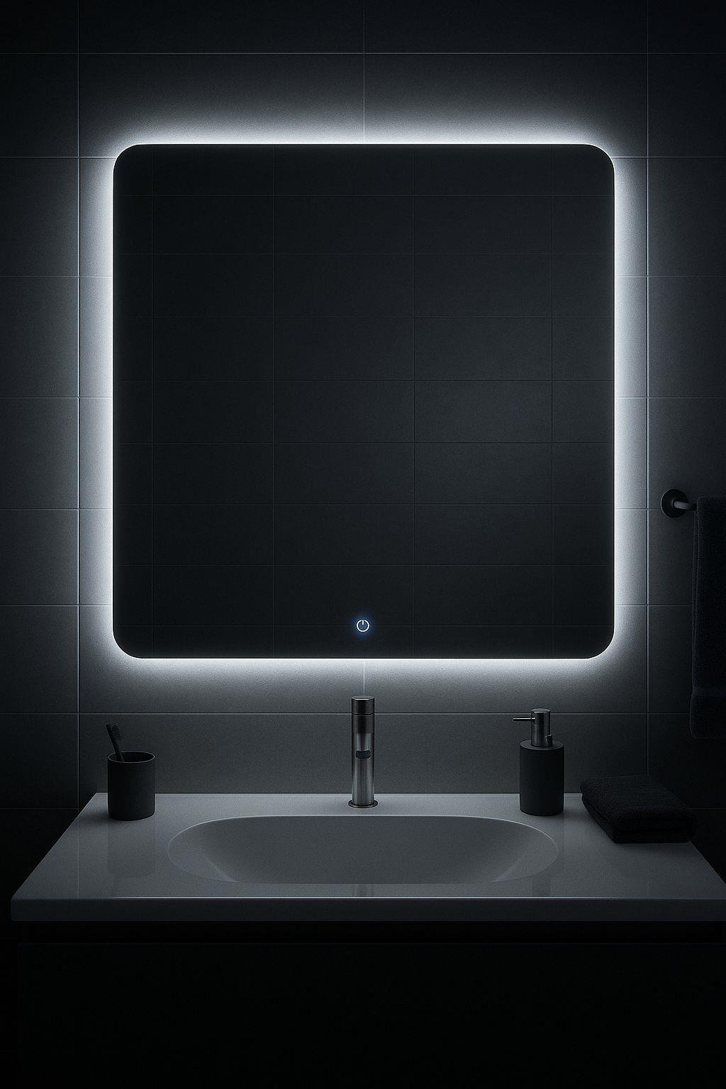 Beyaz LED Işıklı Dikdörtgen Dokunmatik  Ayna (60 × 68,5 cm)