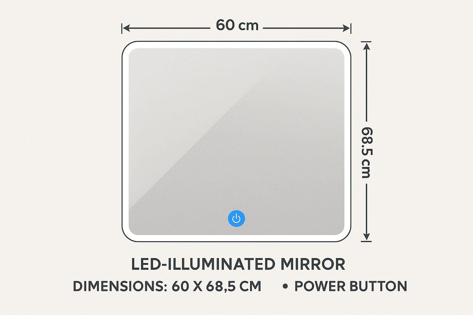 Beyaz LED Işıklı Dikdörtgen Dokunmatik  Ayna (60 × 68,5 cm)