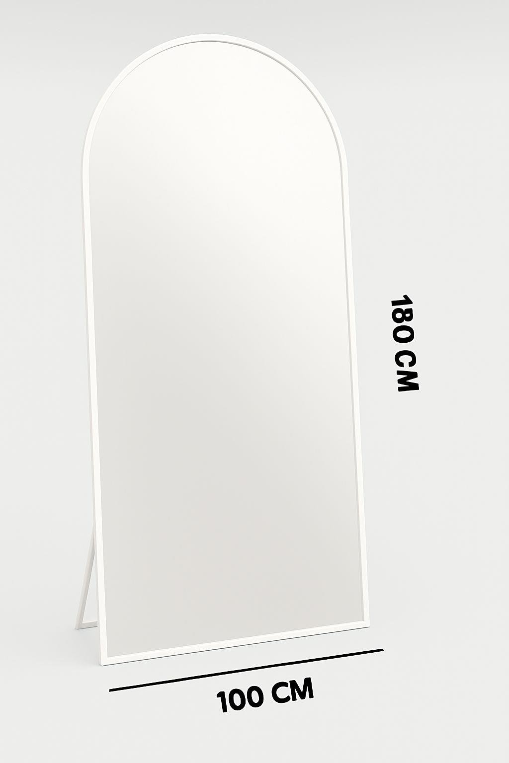 Beyaz Oval Formlu Ayaklı Boy Aynası (180x100)