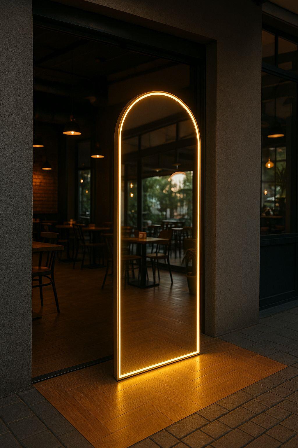 Gold Çerçeveli Gün Işığı Aydınlatmalı Modern Ayna