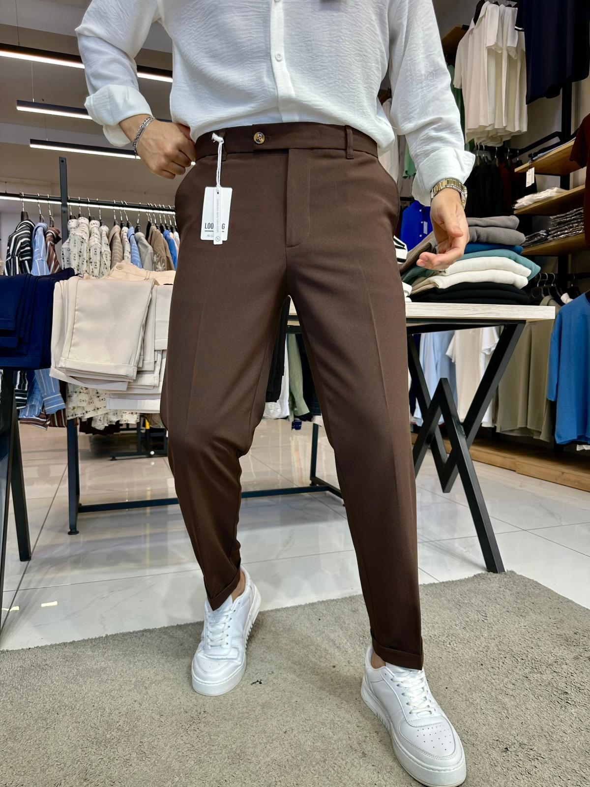 Boyfriend Kumaş Pantolon Kahverengi