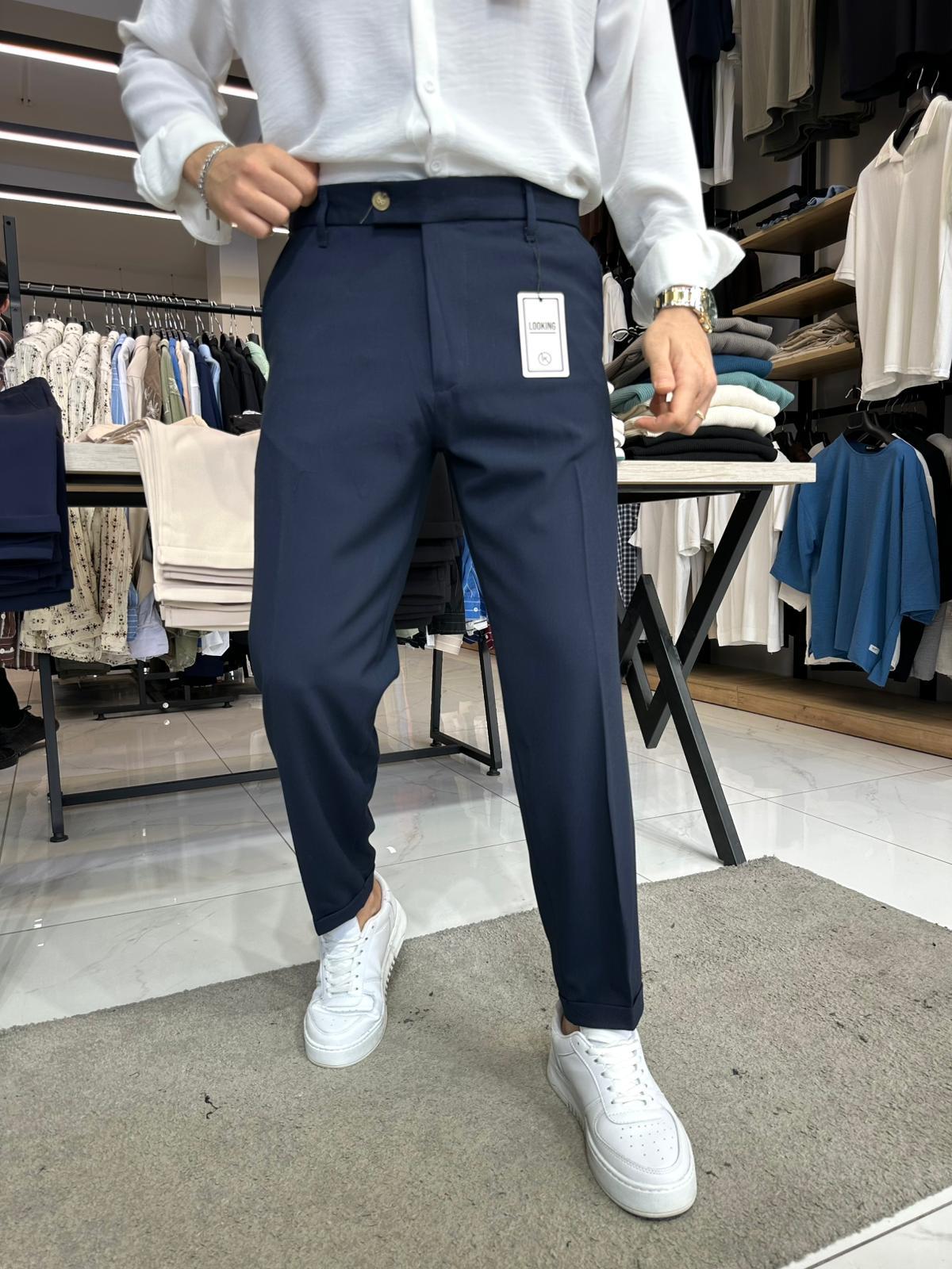 Boyfriend Kumaş Pantolon Lacivert