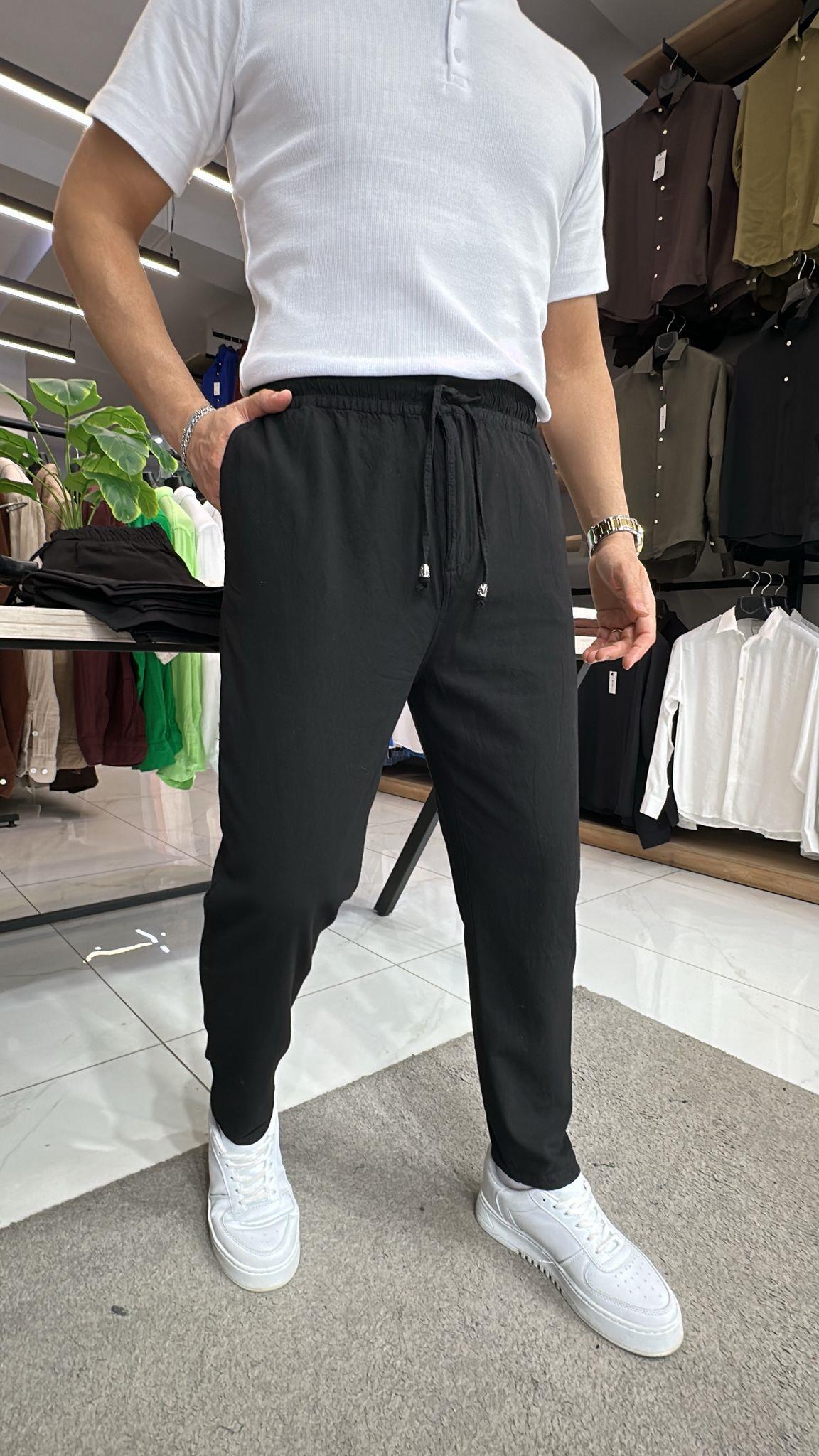 Keten Boyfriend Pantolon Siyah