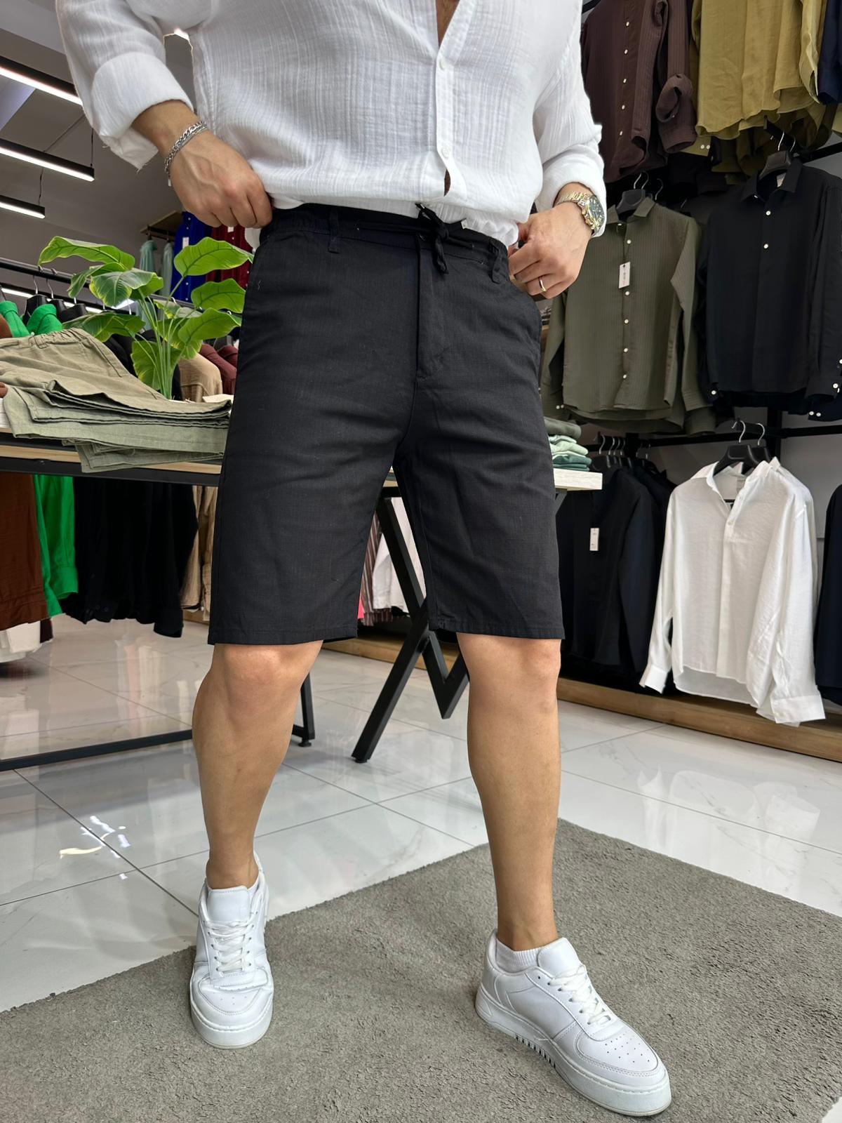 Keten Şort Siyah