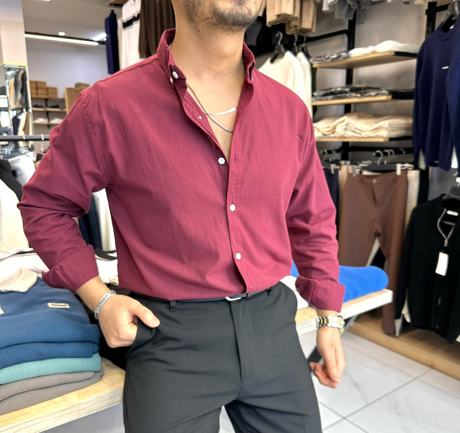 Pamuklu Gömlek Bordo