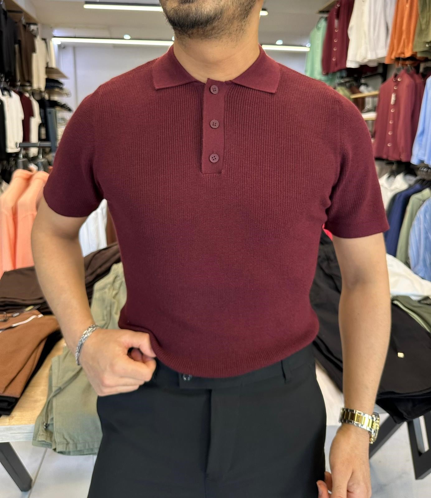 Premium Yakalı Triko Bordo