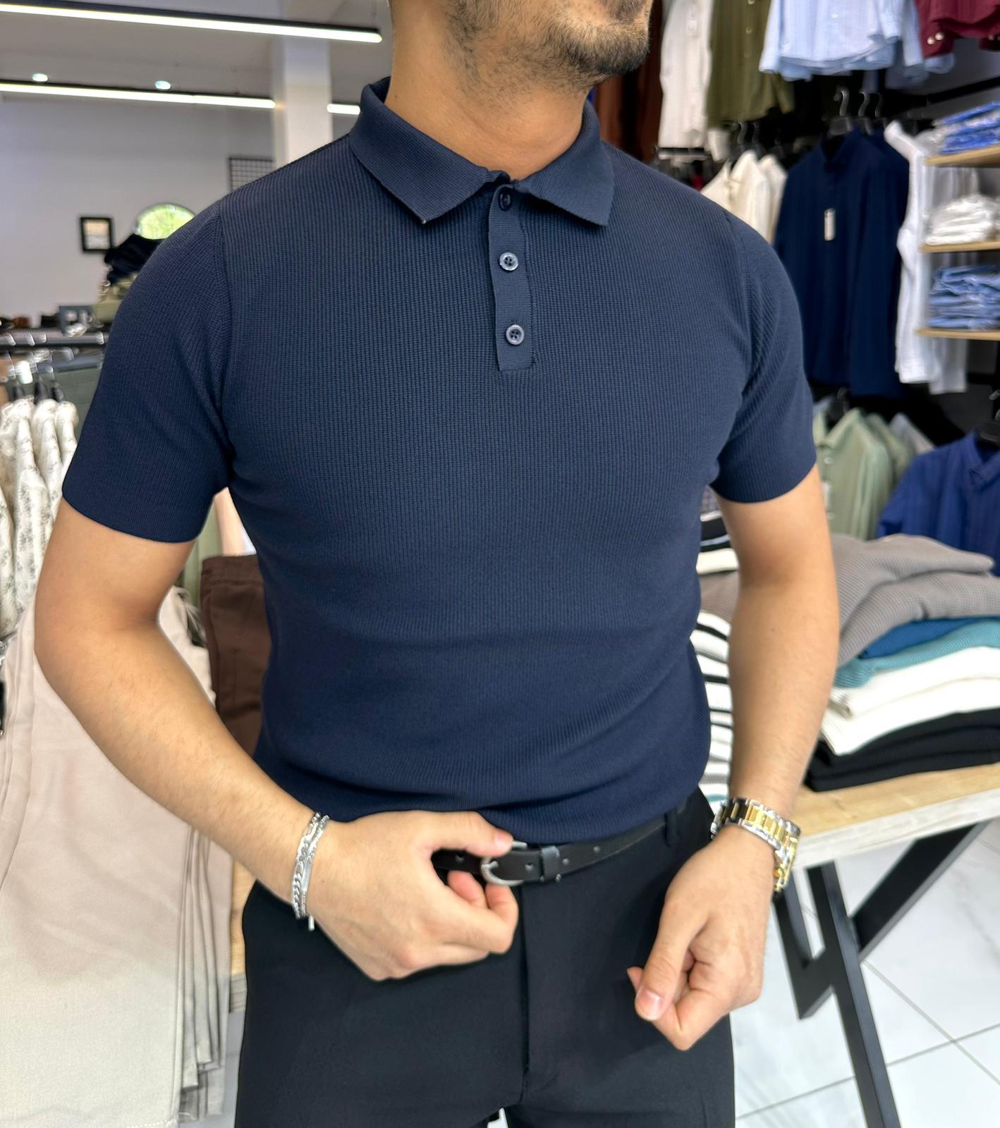 Premium Yakalı Triko Lacivert