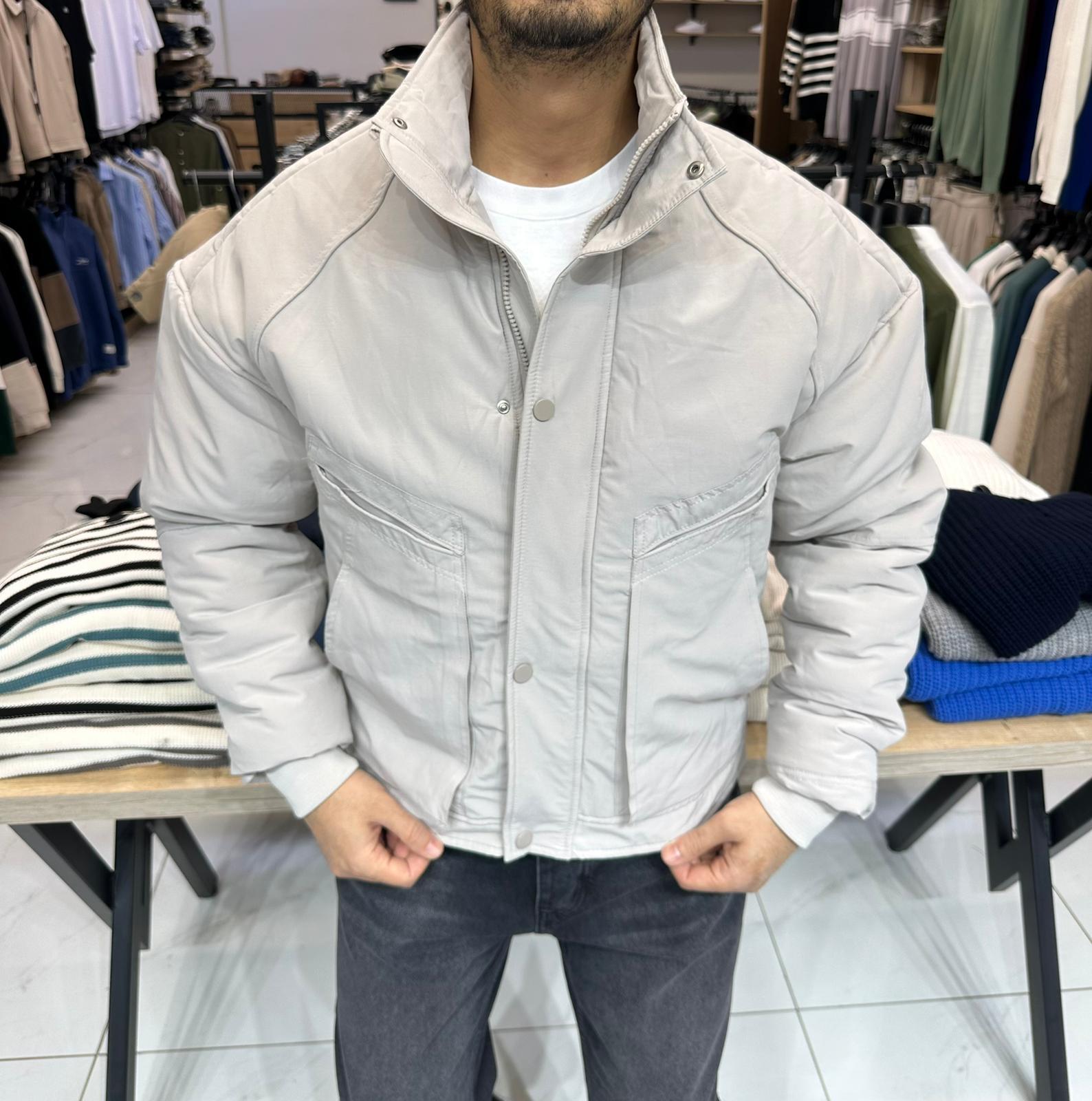 Yüksek Yaka Mont Gri