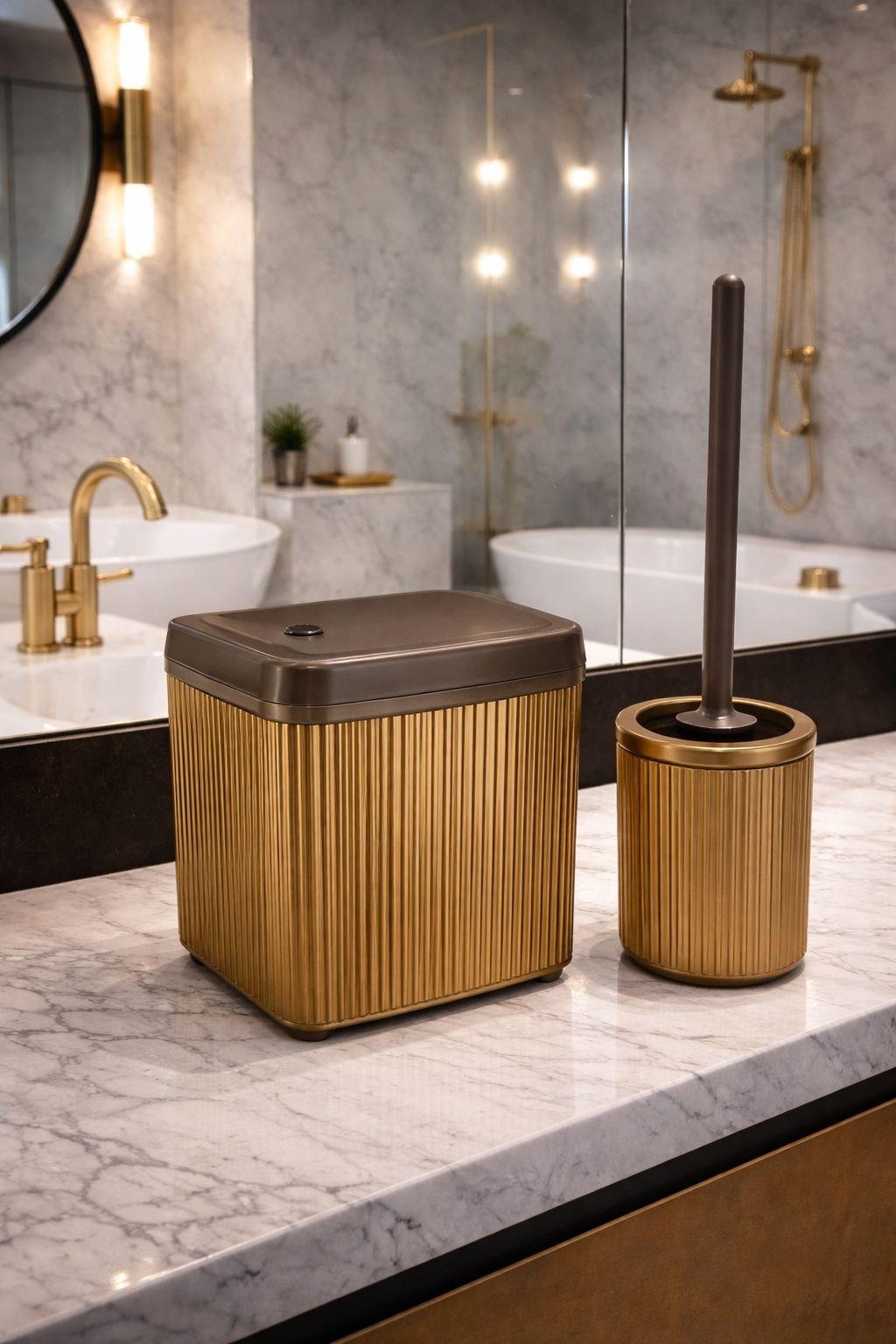 Banyo Çöp Kovası ve WC Fırçası Seti | Modern ve Şık Banyo Aksesuarları 2li Set