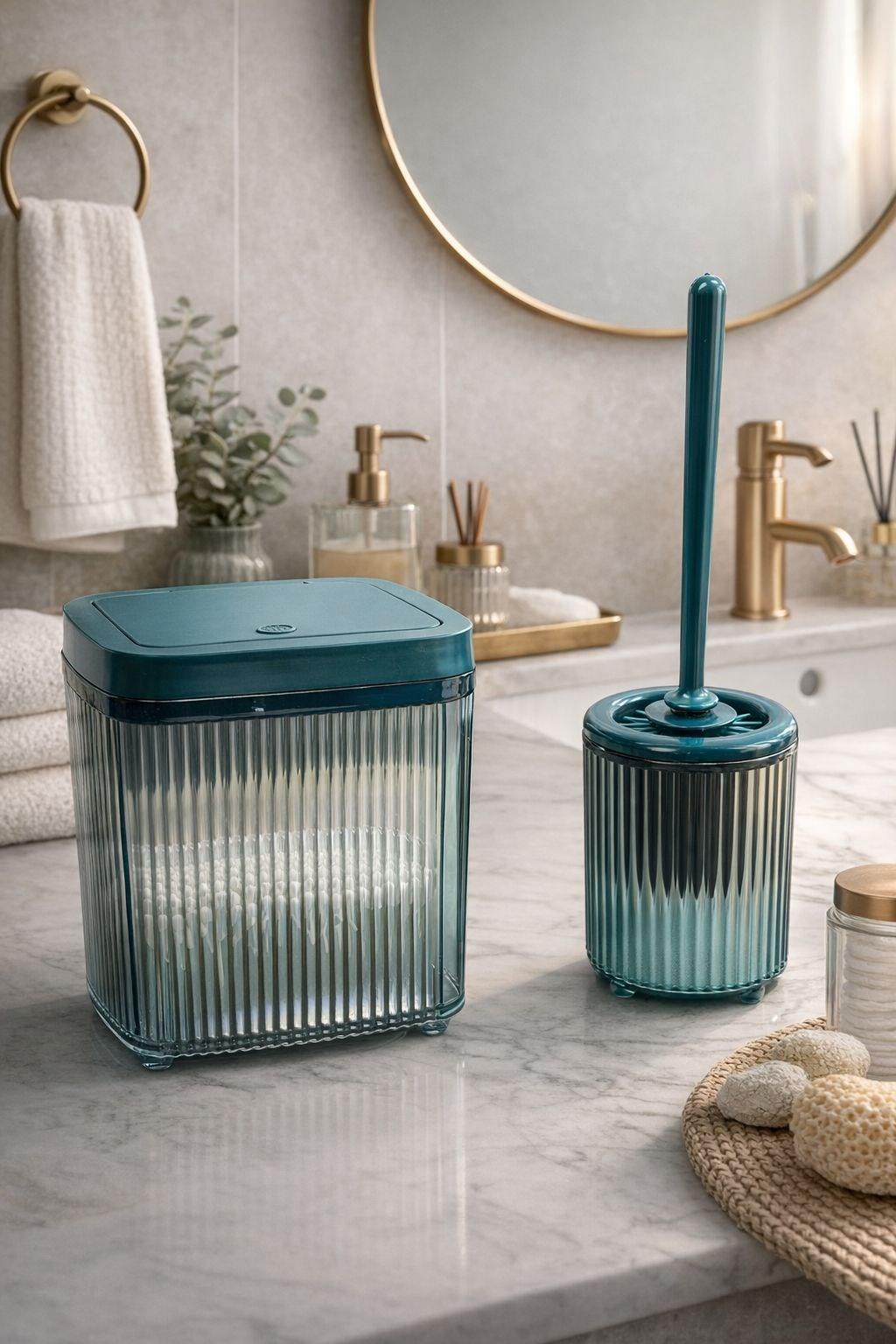 Banyo Çöp Kovası ve WC Fırçası Seti | Modern ve Şık Banyo Aksesuarları 2li Set