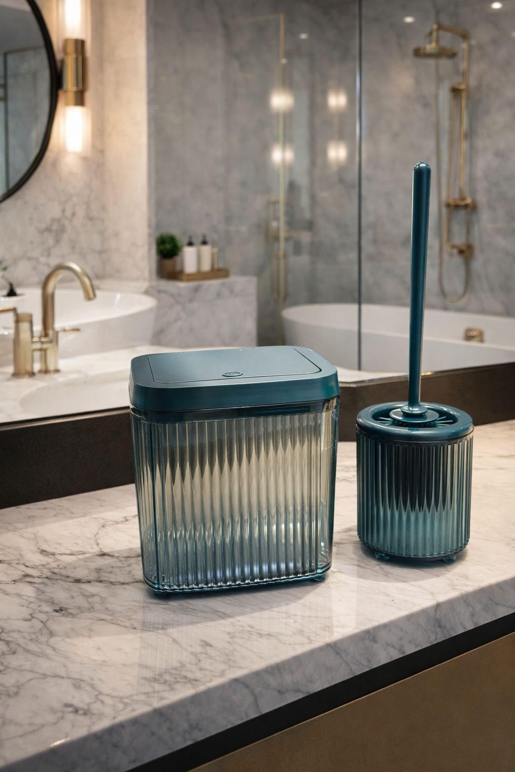 Banyo Çöp Kovası ve WC Fırçası Seti | Modern ve Şık Banyo Aksesuarları 2li Set
