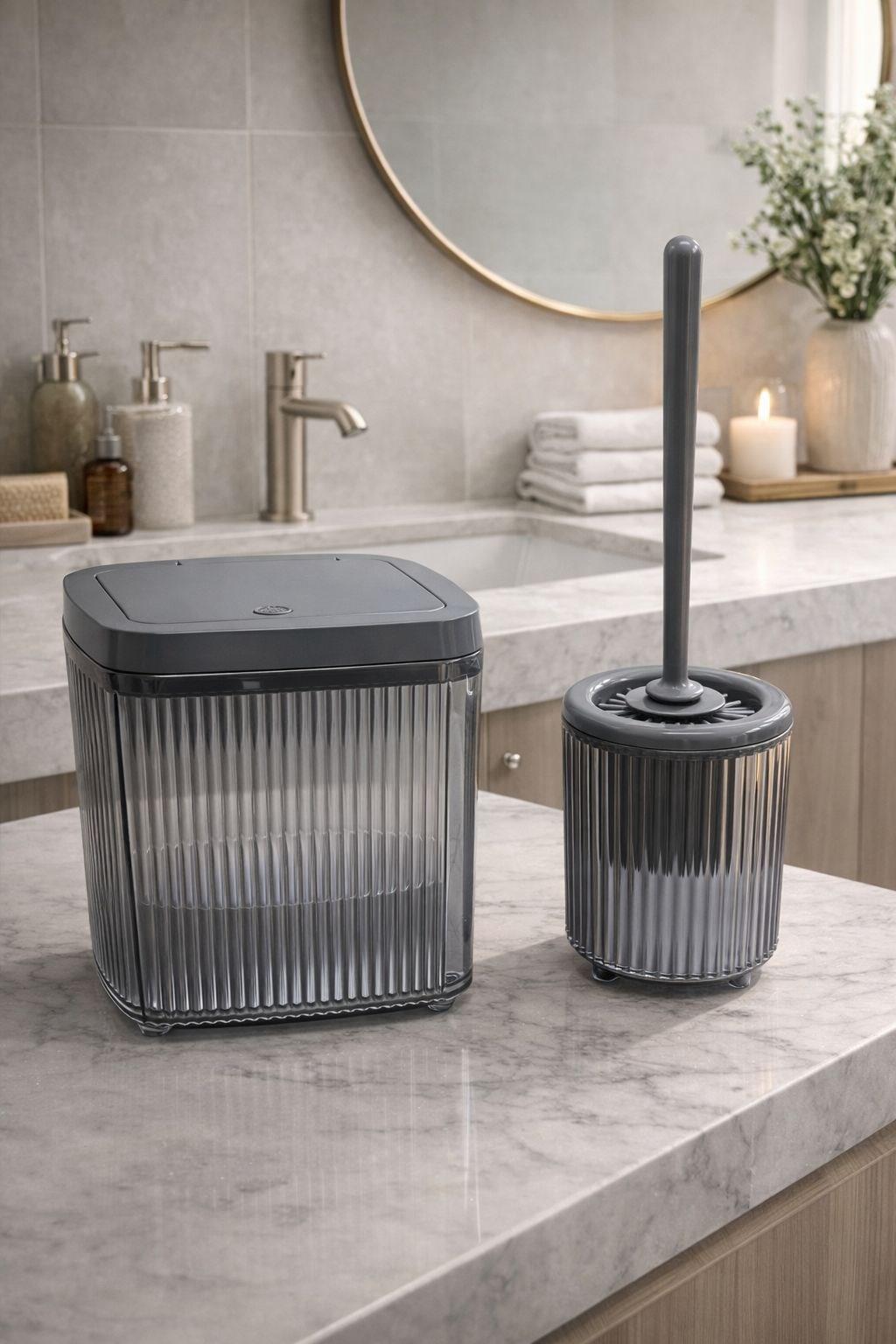 Banyo Çöp Kovası ve WC Fırçası Seti | Modern ve Şık Banyo Aksesuarları 2li Set
