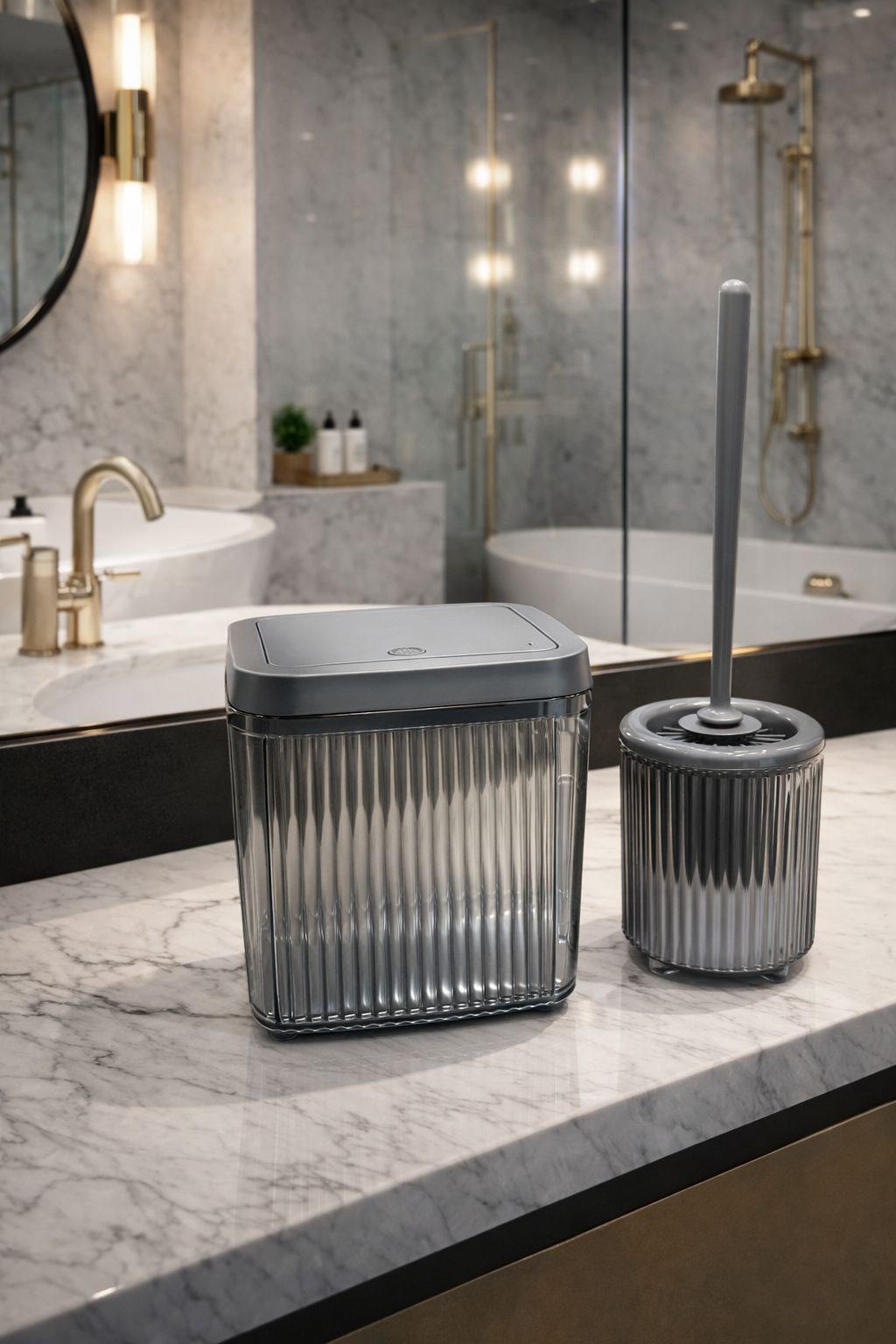 Banyo Çöp Kovası ve WC Fırçası Seti | Modern ve Şık Banyo Aksesuarları 2li Set