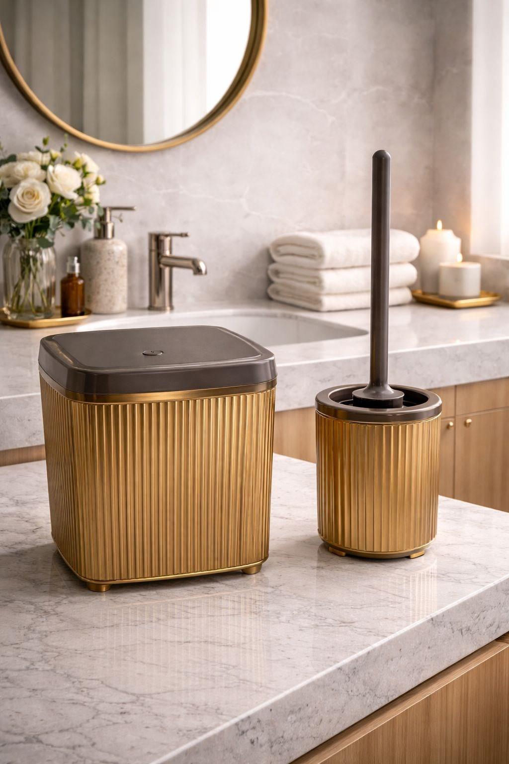 Banyo Çöp Kovası ve WC Fırçası Seti | Modern ve Şık Banyo Aksesuarları 2li Set